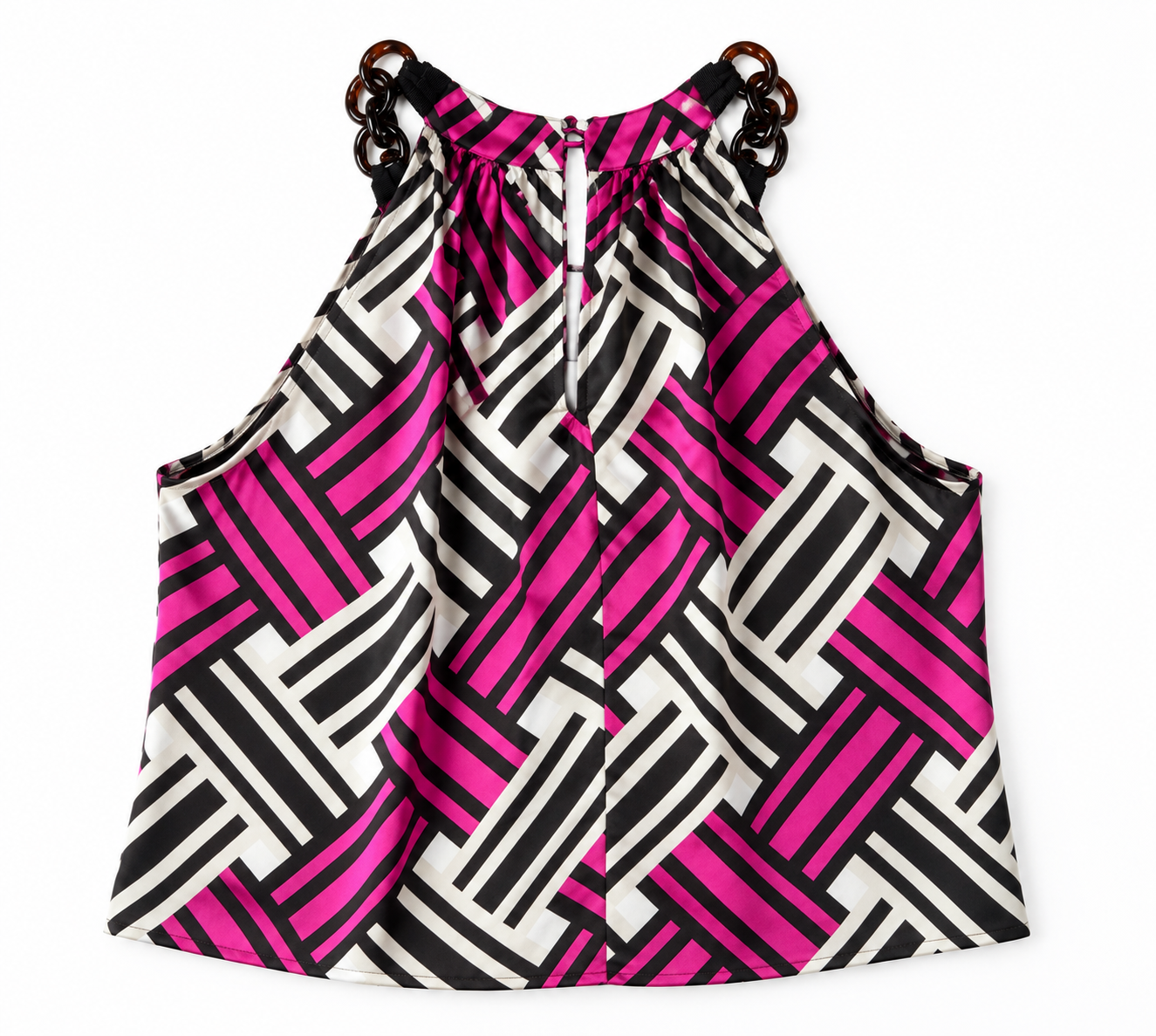 MILLY New York 100% Silk Geometric Print Halter Top Size 4 Pink Black Designer Blouse