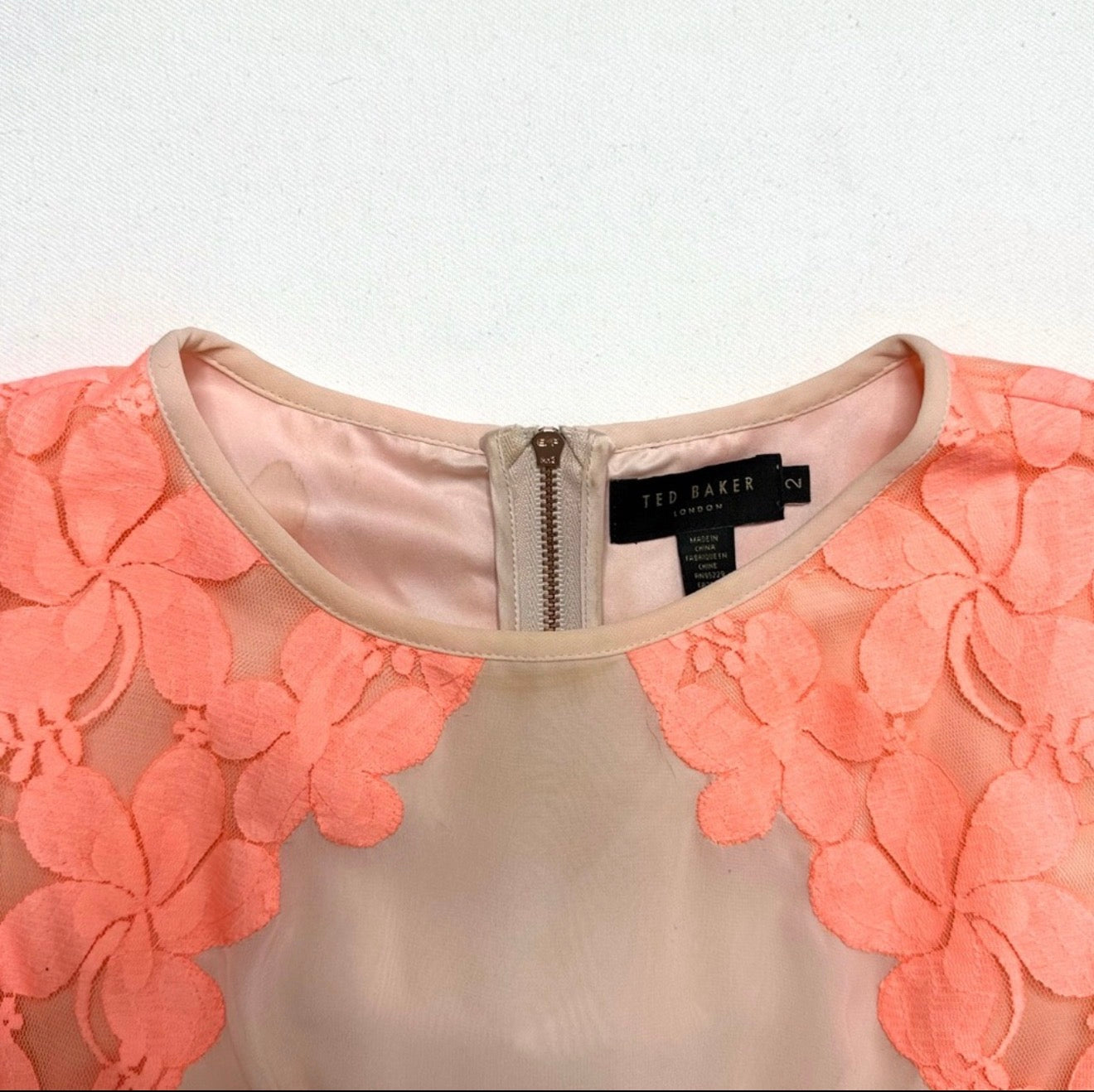 Ted Baker London Nude & Peach Fit & Flare Sleeveless Lace Dress Size 2