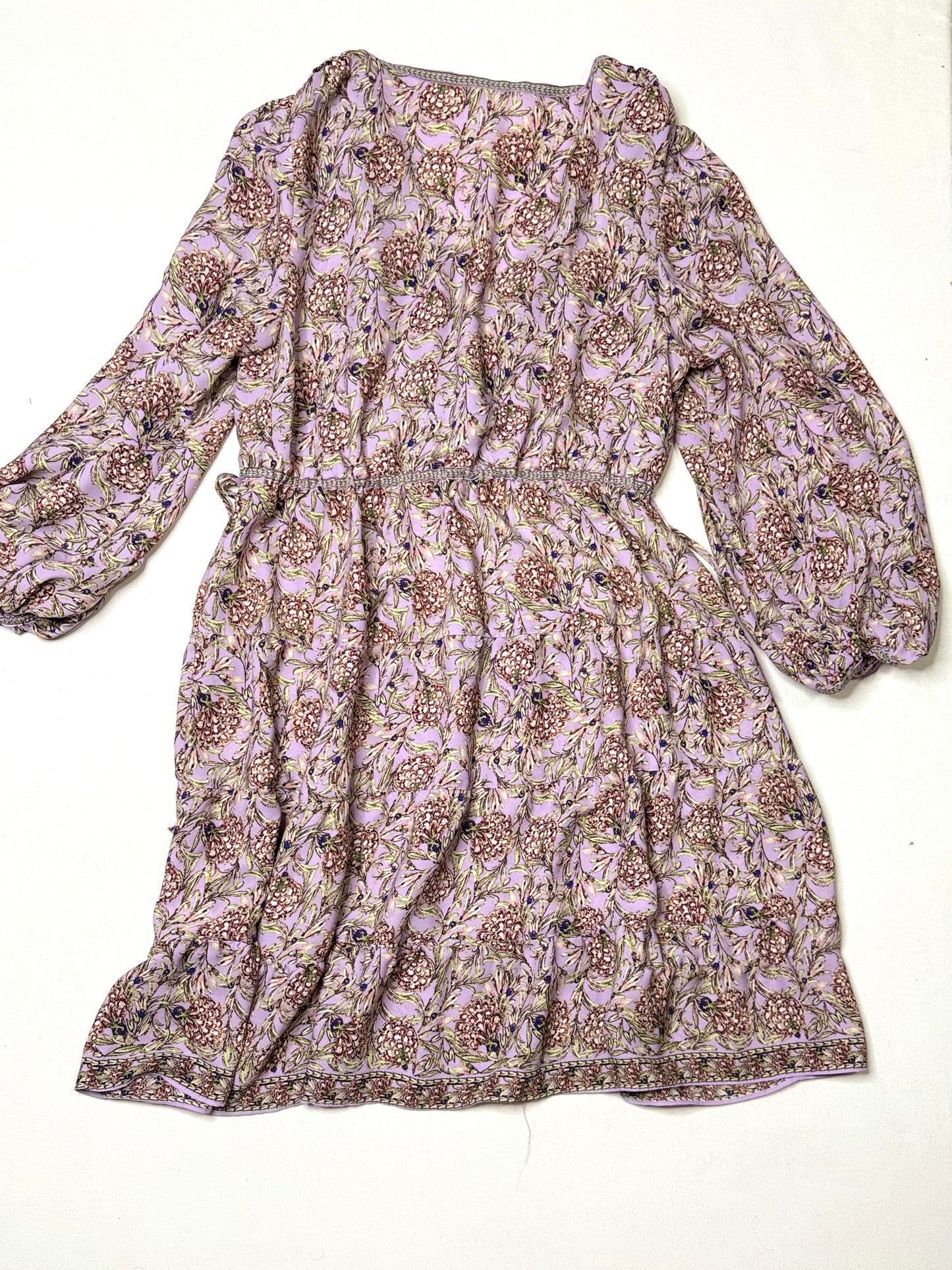 Max Studio London Floral Wrap Dress L Lavender Boho Long Sleeve Ruffle Hem