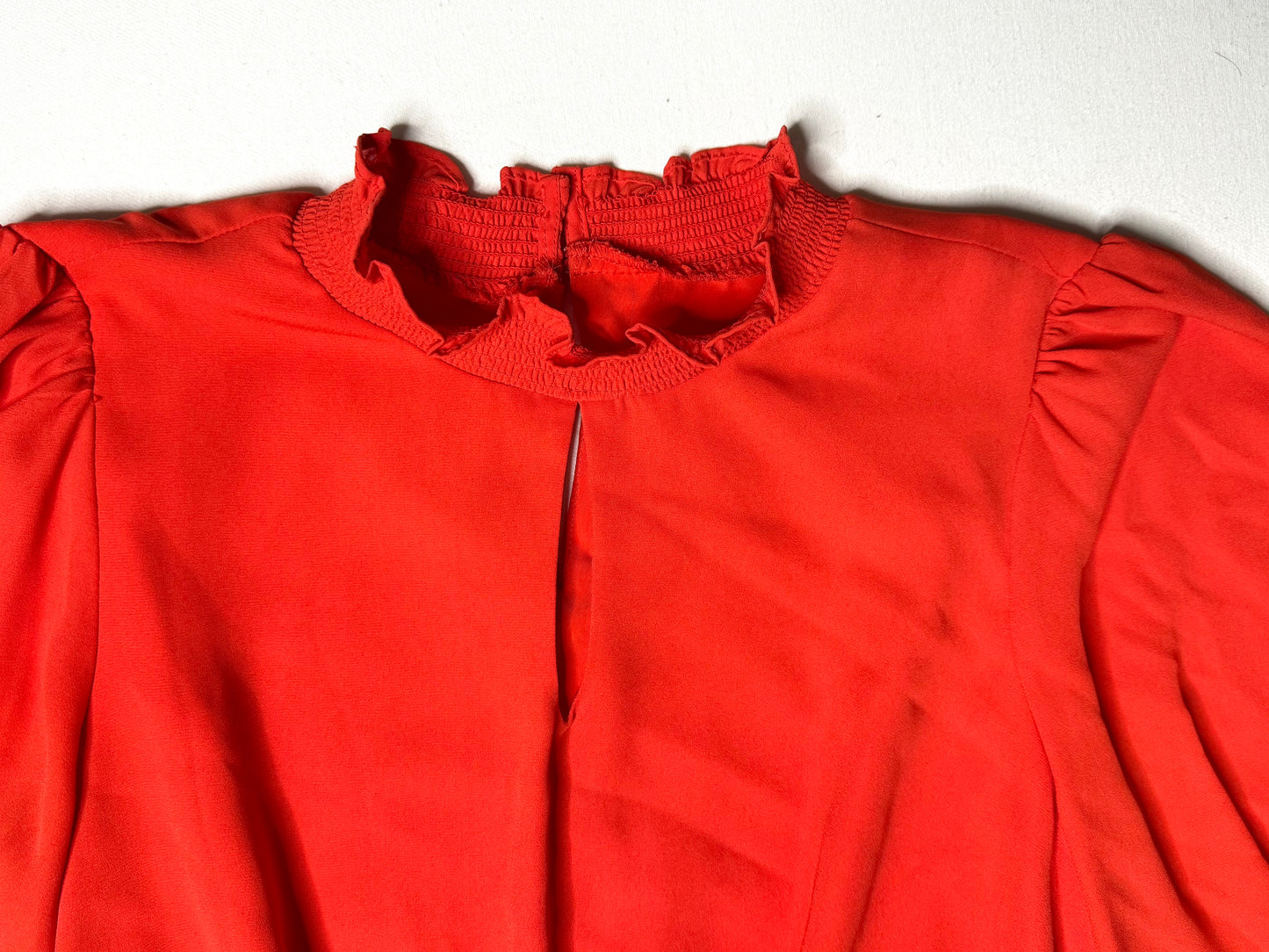 Nanette Lepore Red Ruffle Neck Fit & Flare Dress with Smocked Waist Size 8