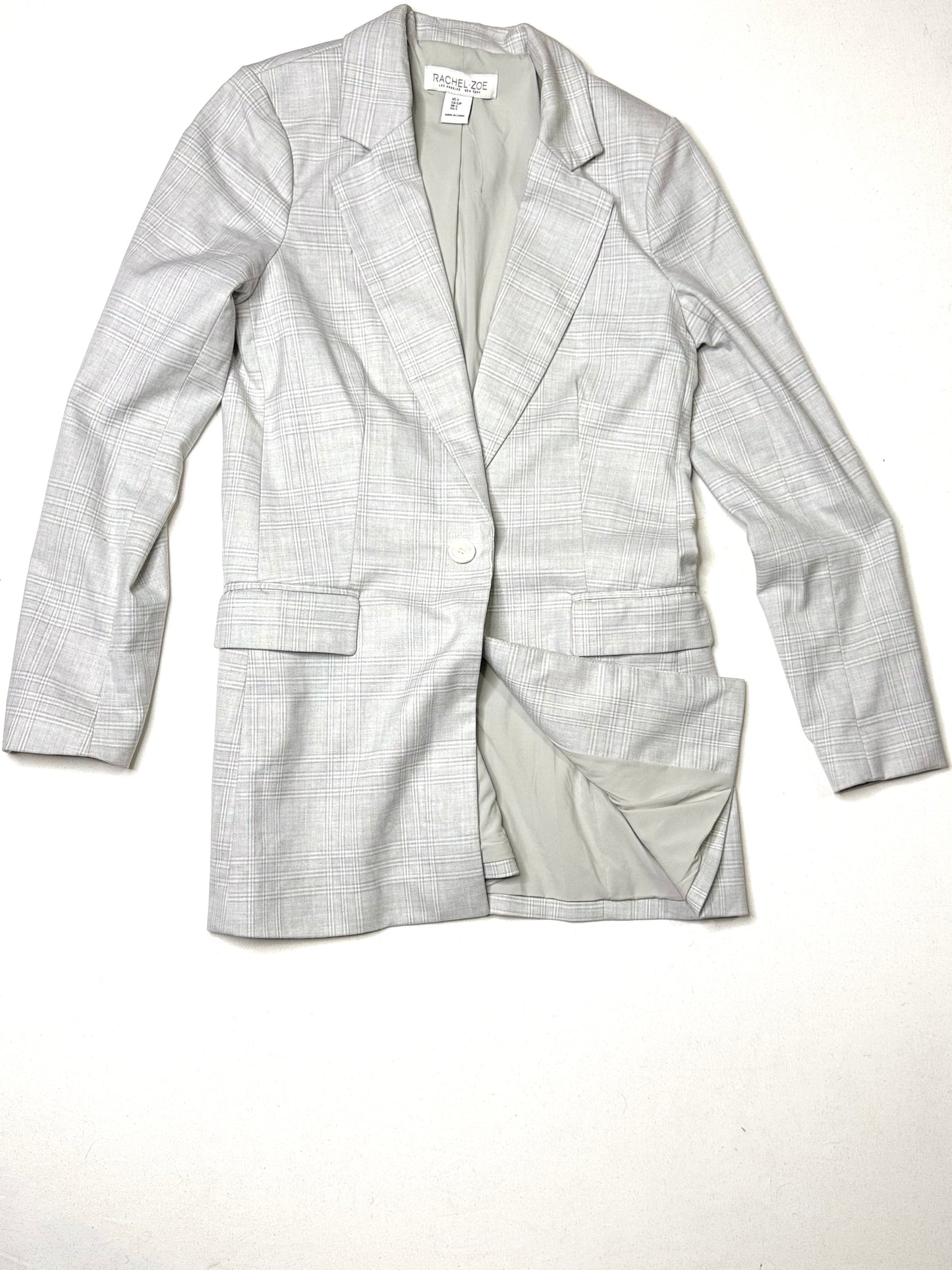 Rachel Zoe Light Gray Plaid Blazer Women’s Size Small Tailored Single Button Career Jacket