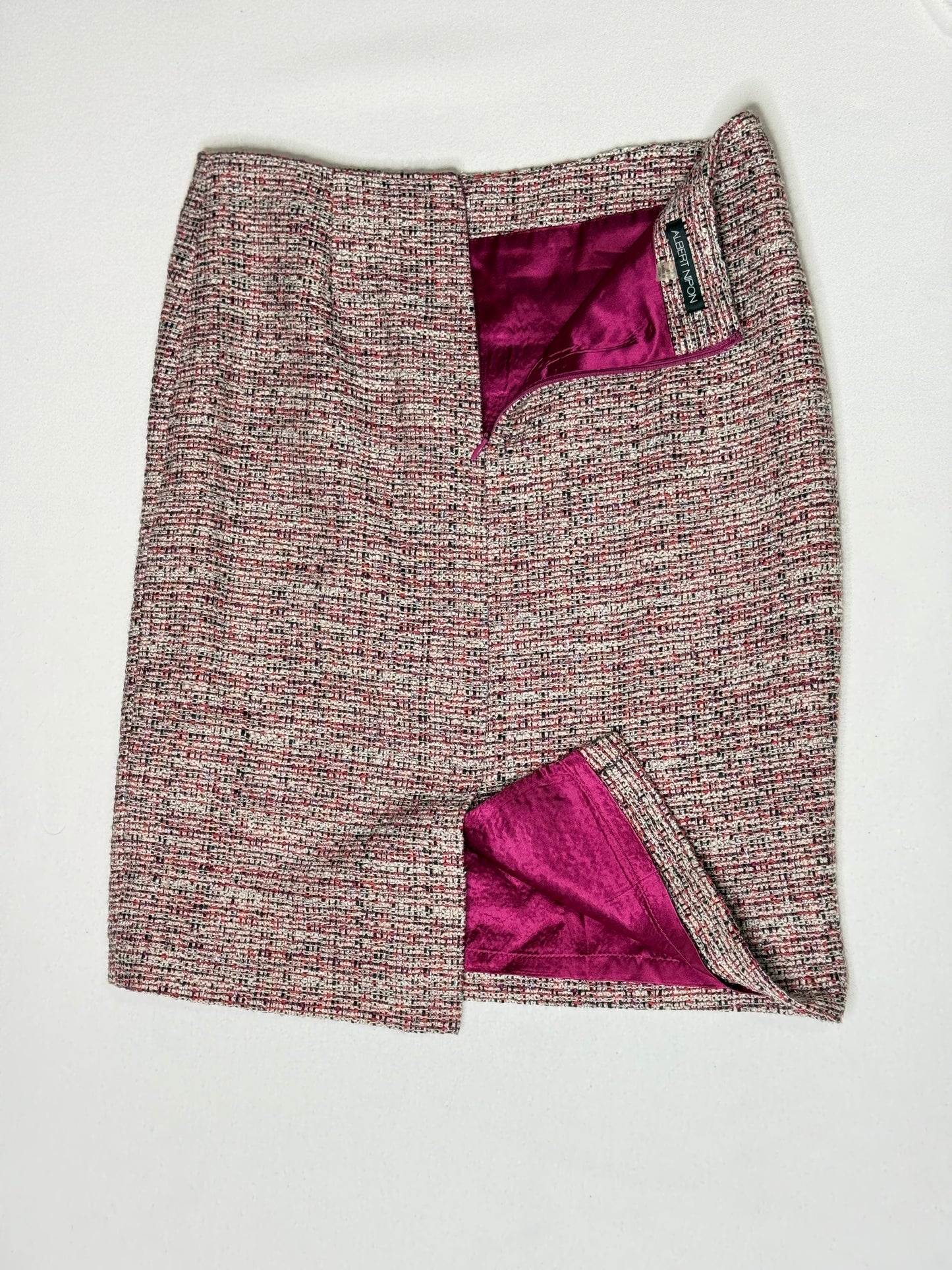 Vintage Albert Nipon Pink Tweed High Waist Pencil Skirt Size 4