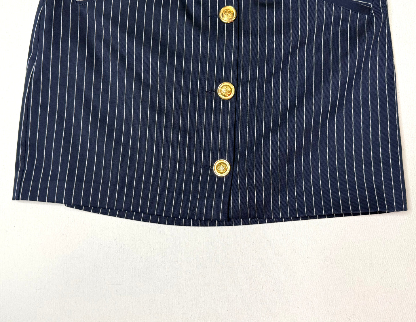 Nasty Gal Navy Pinstripe Mini Skirt Gold Button Front Preppy Academia Size 4