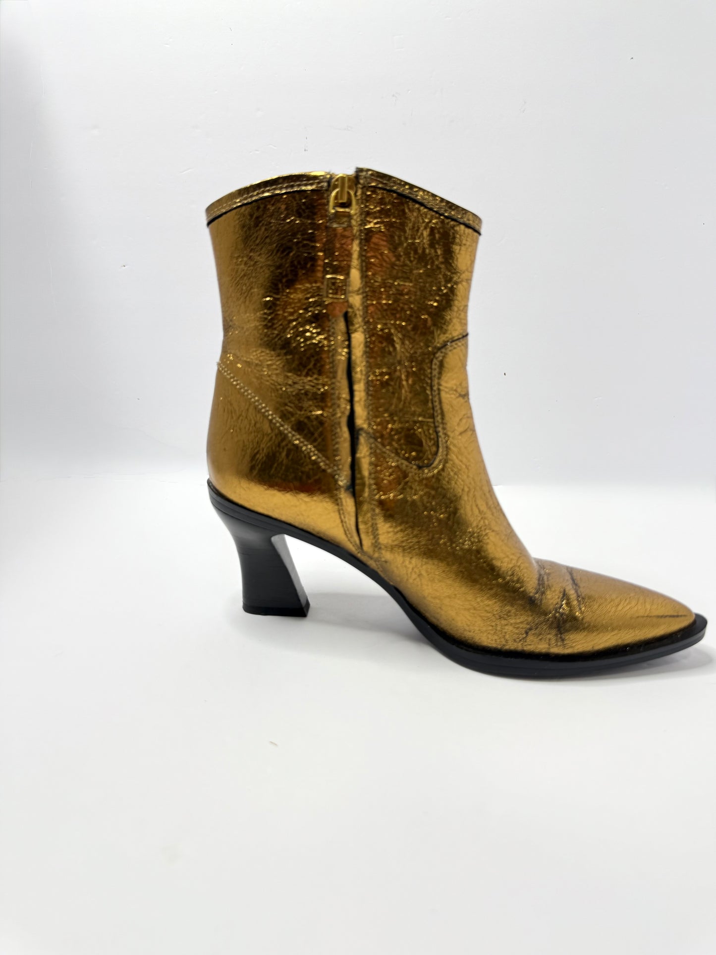 Franco Sarto Metallic Gold Leather Cowgirl Boots Size 7.5