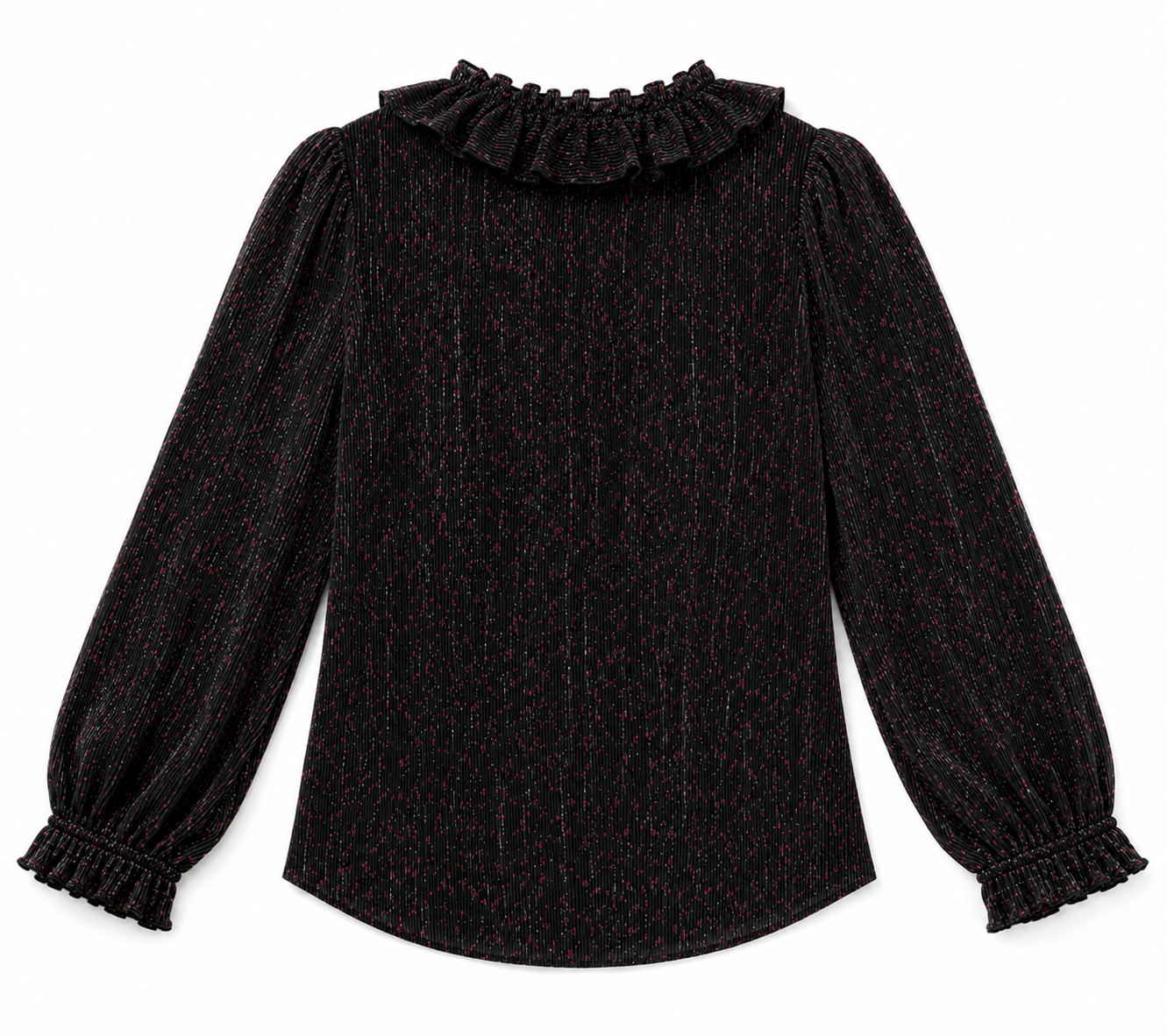J.Crew Black Cherry Print Ruffle Neck Blouse Size Small Pleated Long Sleeve Top