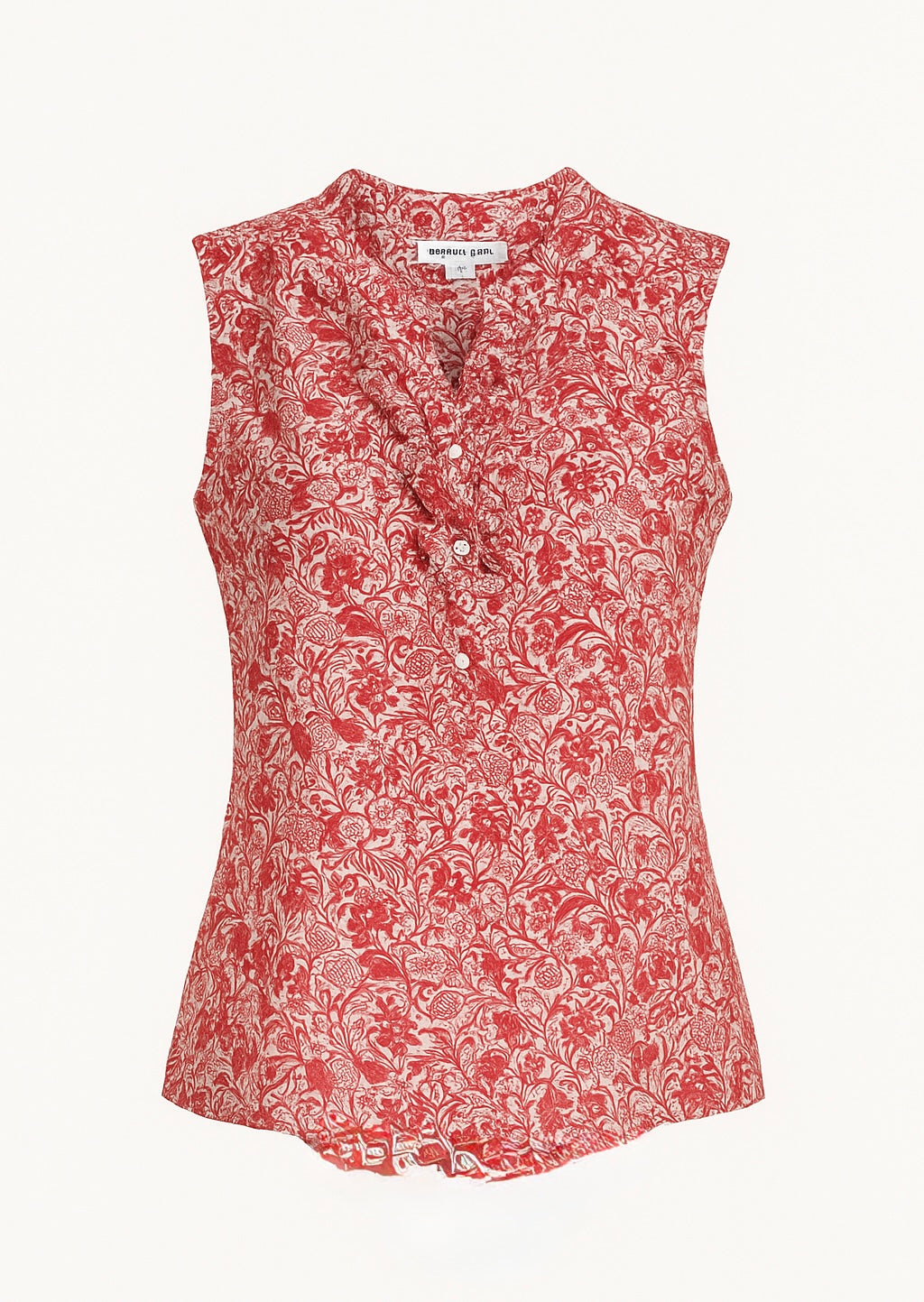 Derek Lam Collective Red & White Floral Ruffle Front Blouse | Size 42 | Sleeveless Top