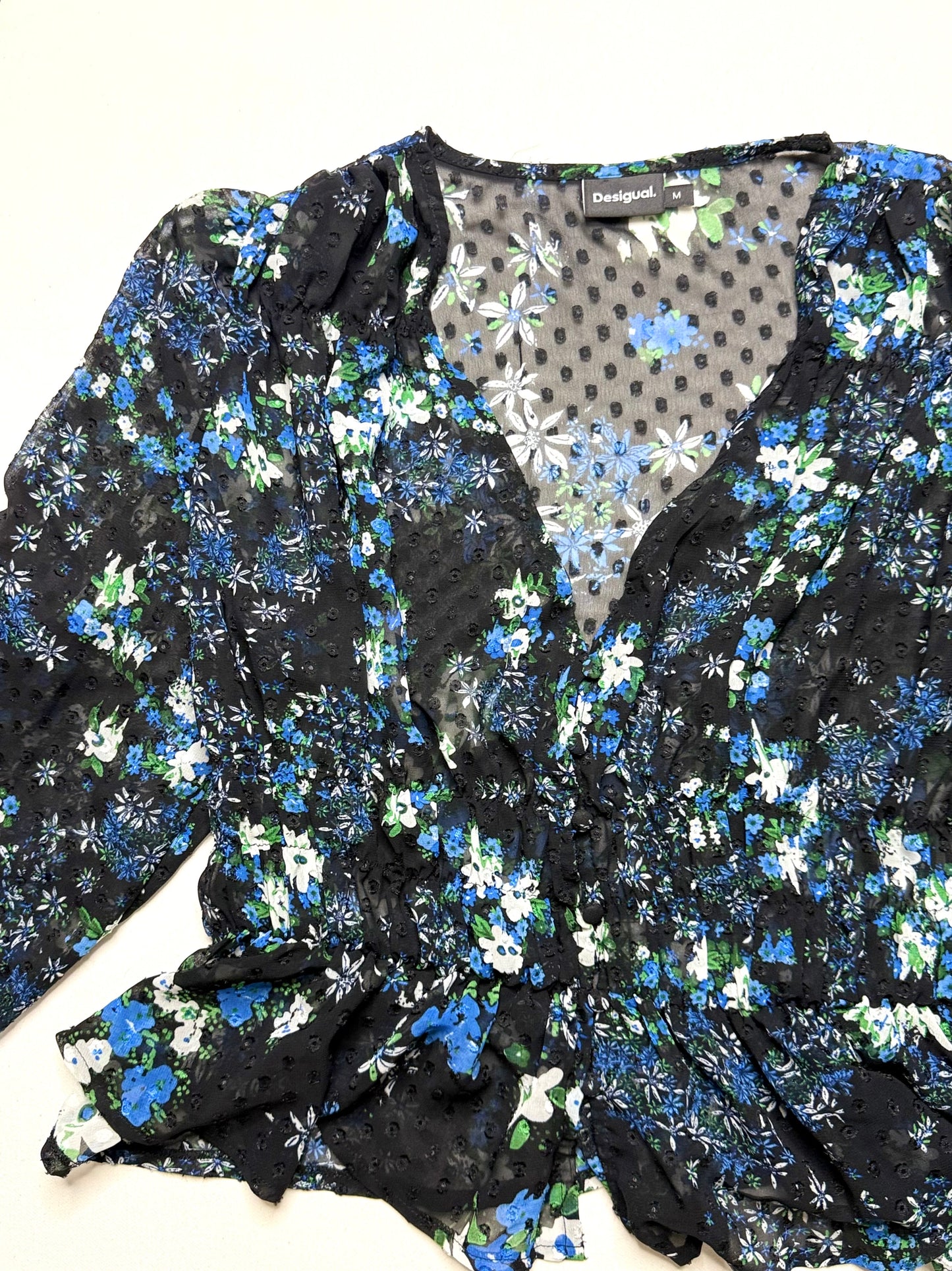Desigual Plumetis Sheer Peplum Blouse – Size Medium