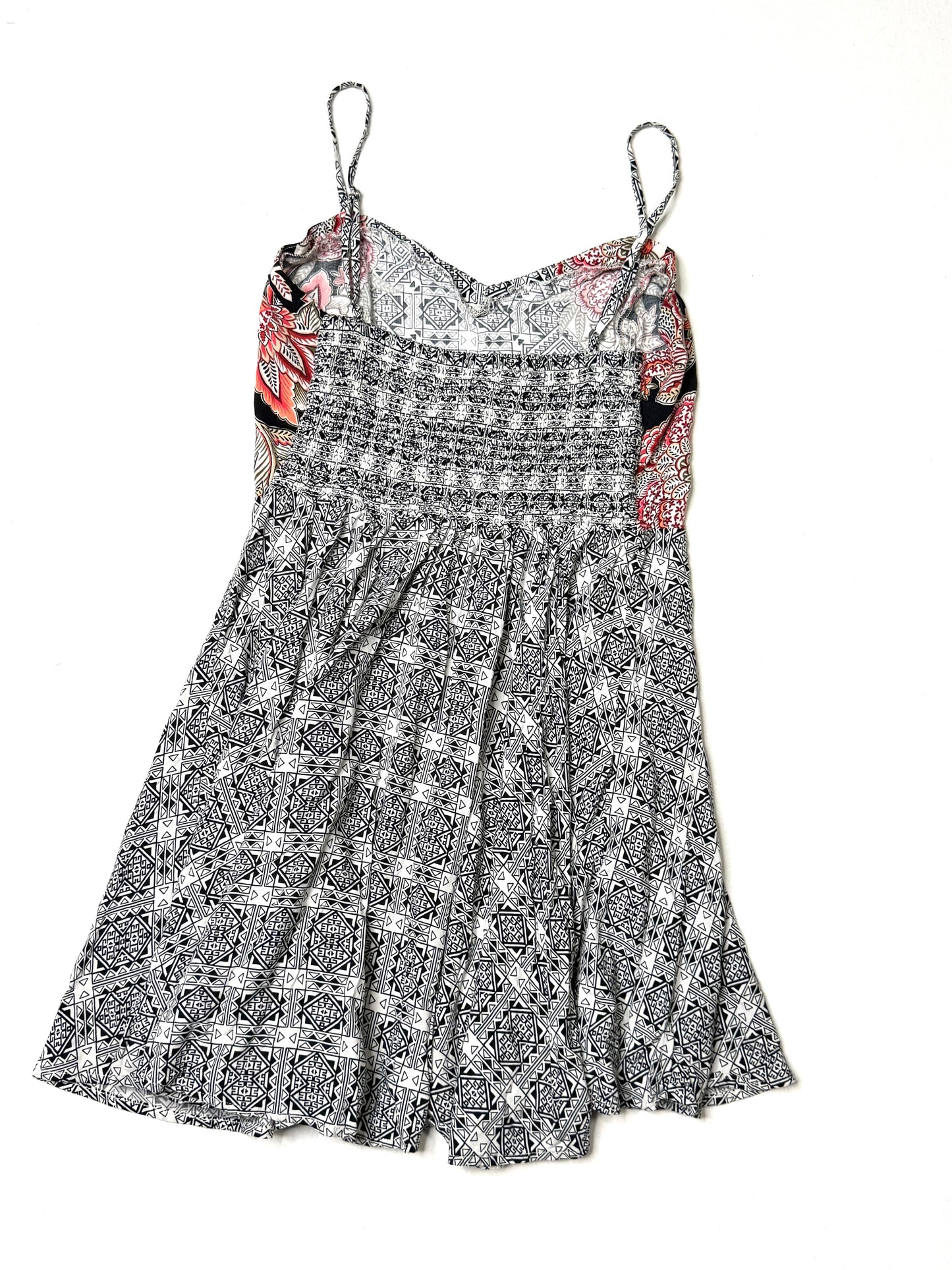 Aeropostale  Boho Floral Geometric Sleeveless Fit & Flare Sundress Black White Coral Size Medium
