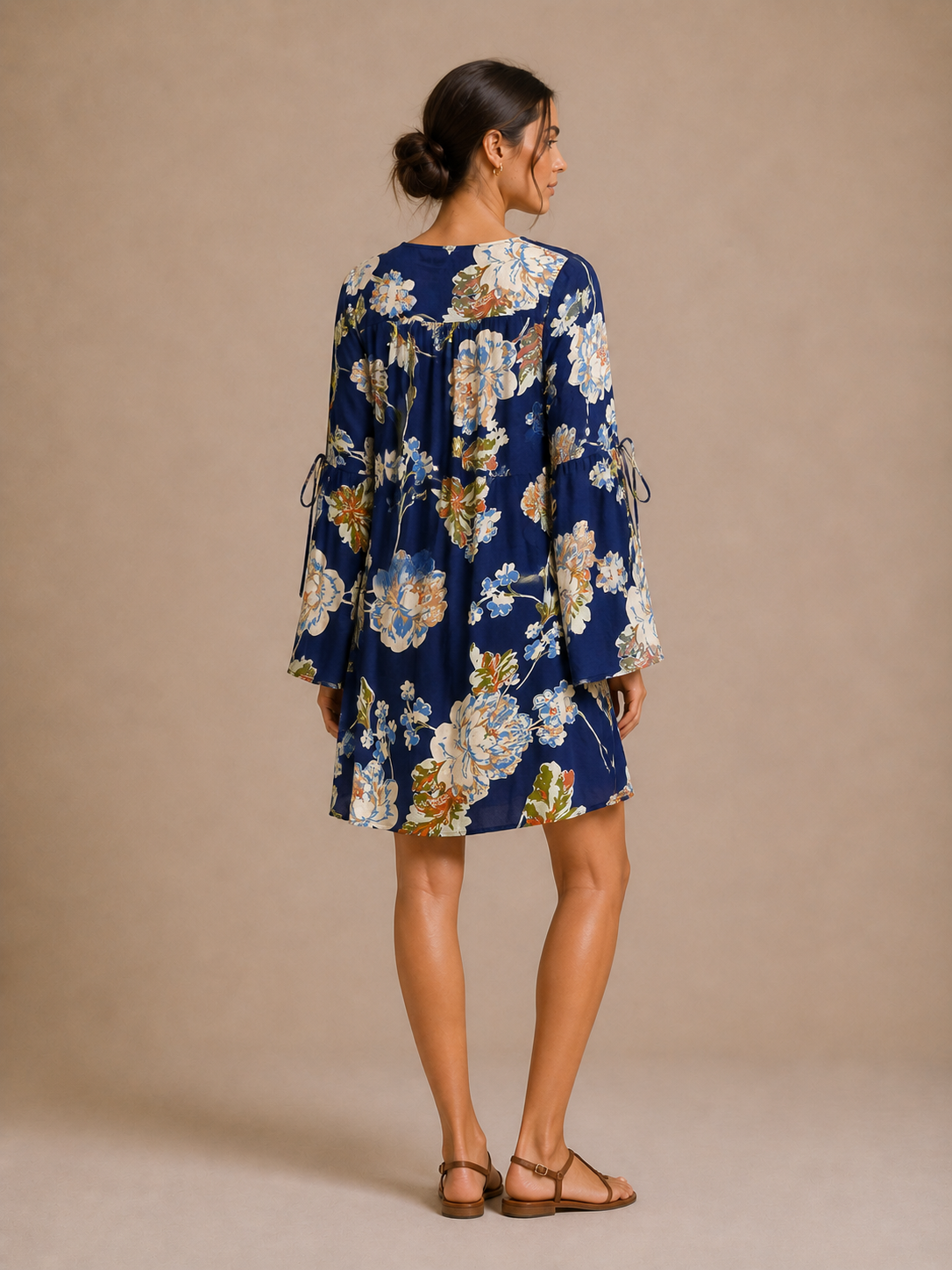 Altar’d State Blue Floral Button Front Bell Sleeve Blouse Boho Romantic Dress Size Small