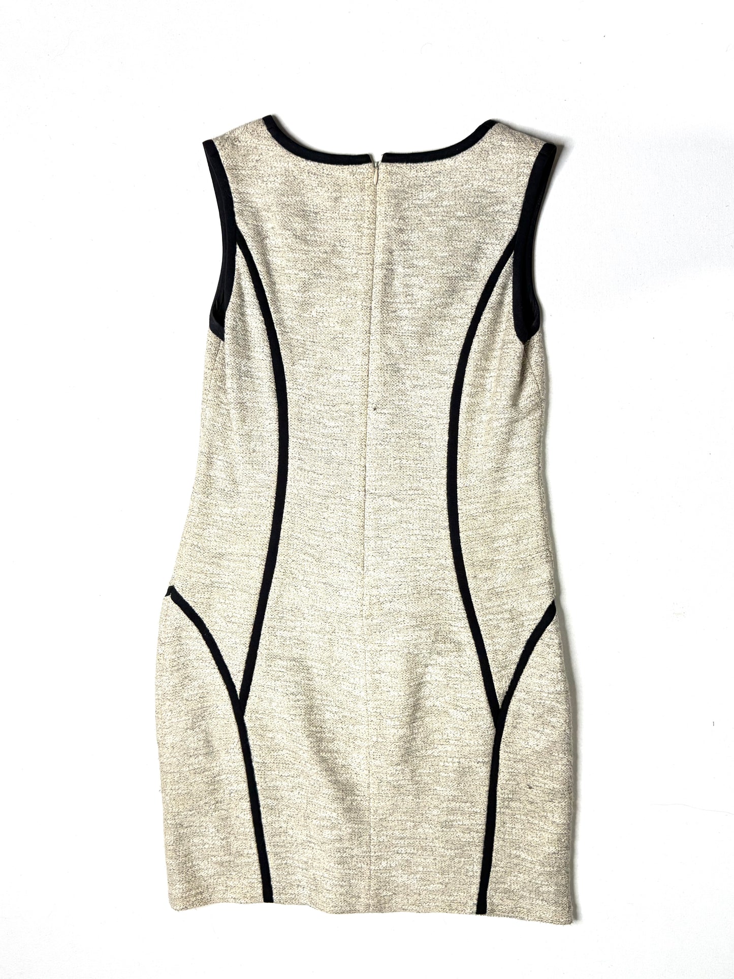 DKNY Women’s Size 4 Cream & Black Contrast Trim Sheath Bodycon Dress Zip Front