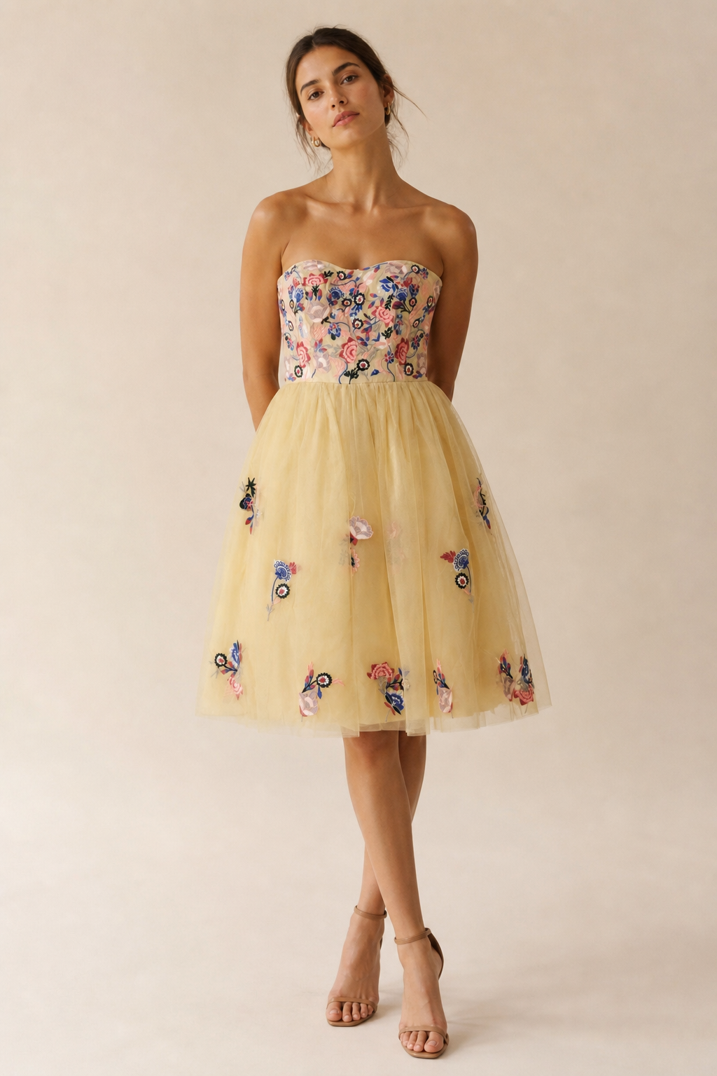 Anthropologie Geode Strapless Floral Corset Lace up Embroidered Tulle Dress Sz S