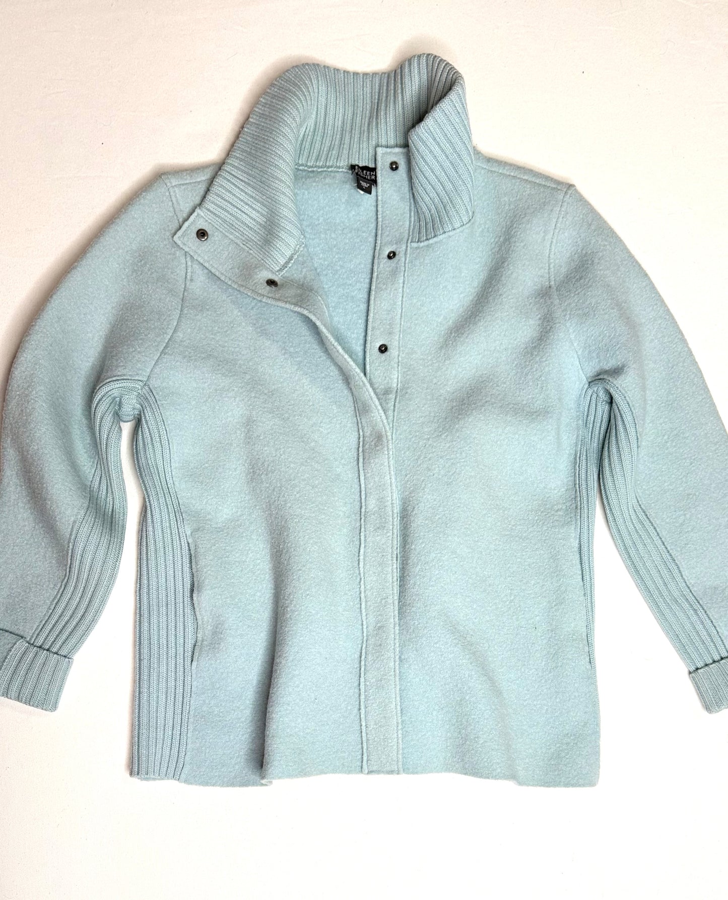 Eileen Fisher 100% Wool Bouclé Jacket Light Blue Size Large