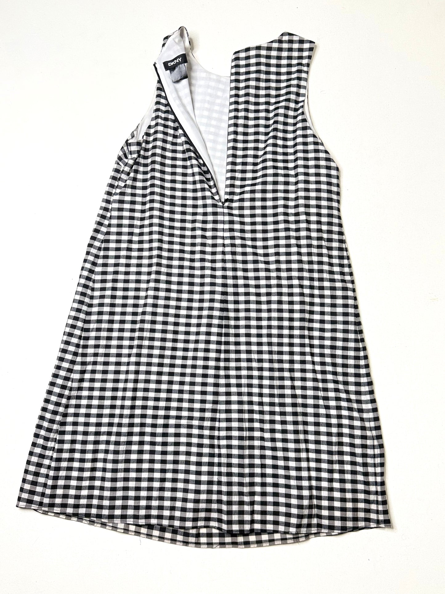 DKNY Black & White Gingham Shift Dress Size 4 Sleeveless Checkered Cotton Blend Mini Dress