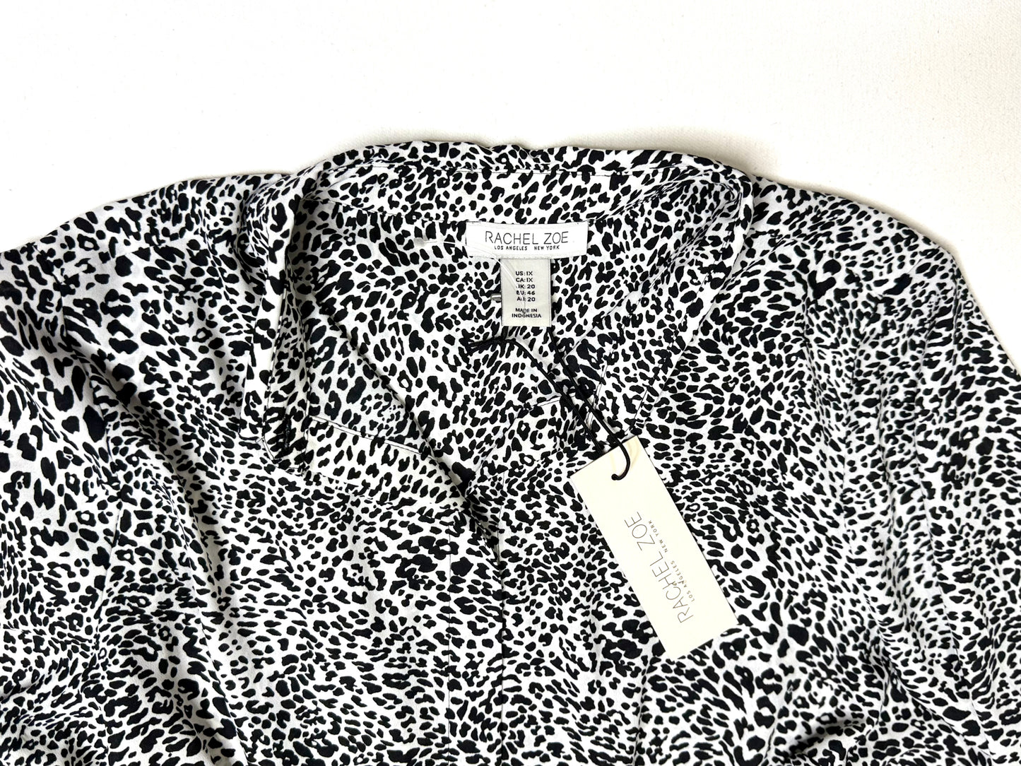 Rachel Zoe XL Black White Animal Print Blouse NWT Collared Button Front