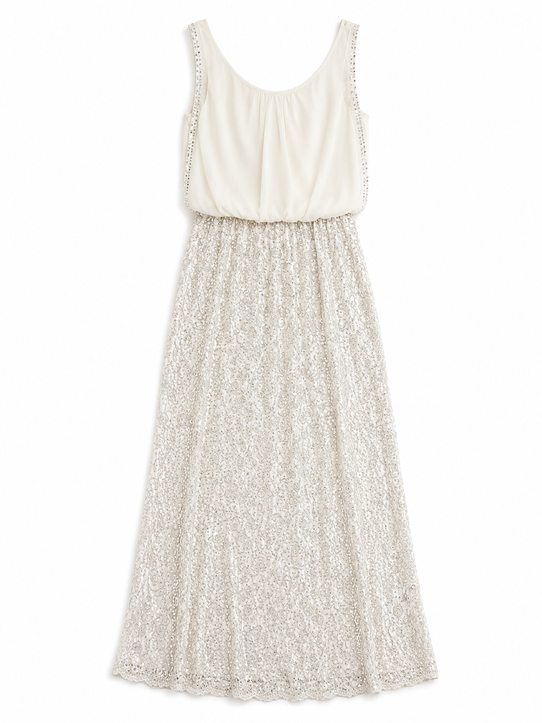Aidan Mattox Ivory Beaded Lace Maxi Dress Size 0 Elegant Sleeveless Formal Gown