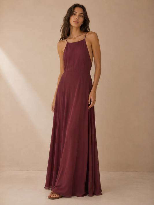 Jenny Yoo Dusty Mauve Chiffon Maxi Dress Size 6 Formal Gown