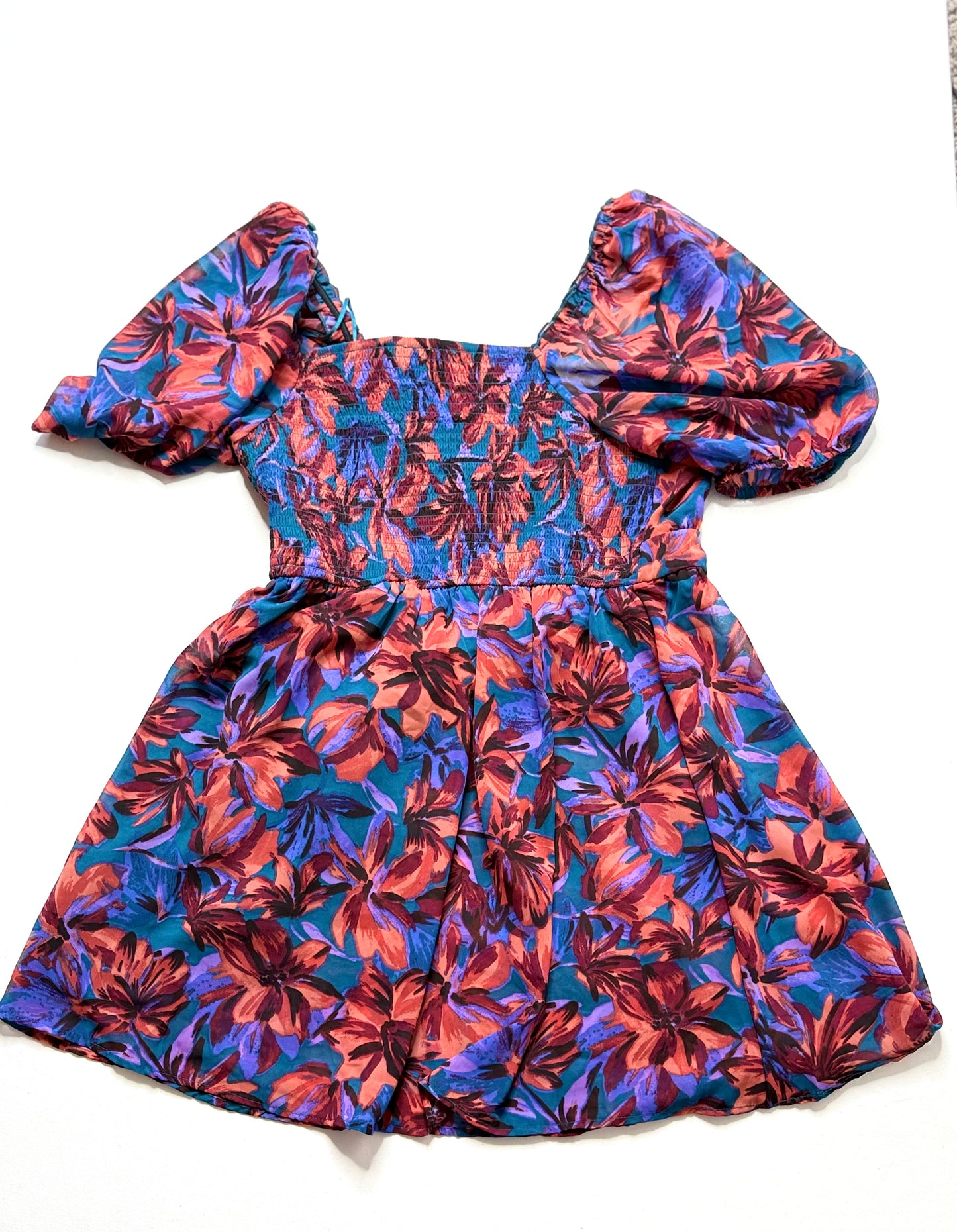 Jessica Simpson Floral Puff Sleeve V-Neck Dress Size XL NWT