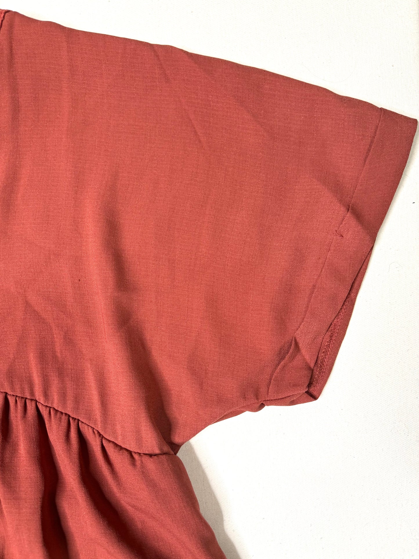 Hudson Gray Rust Orange Babydoll Dress Medium Boho V Neck Short Sleeve Mini Shift Dress
