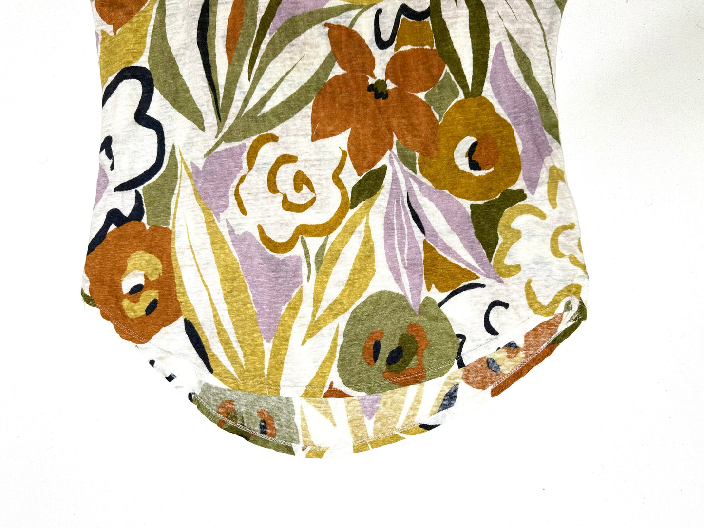 Rachel Zoe Multicolor Floral 100% Linen Blouse Cap Sleeve Size Large