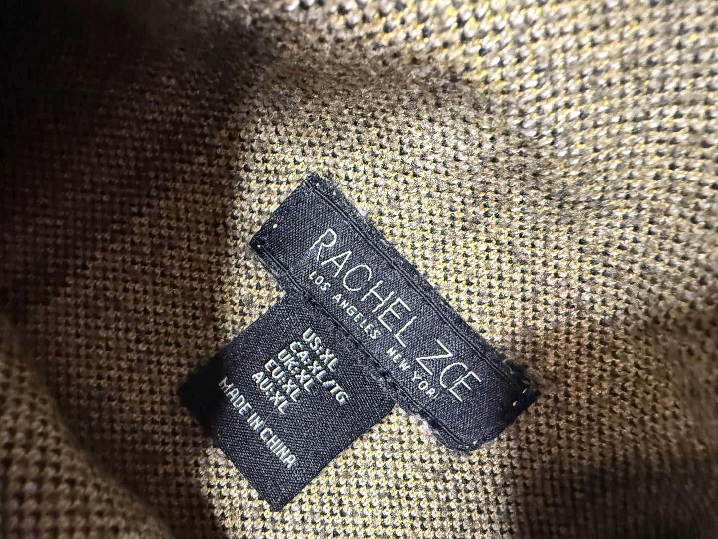 Rachel Zoe Plaid Knit Cardigan Sweater Black Gray Yellow Open Front Women XL