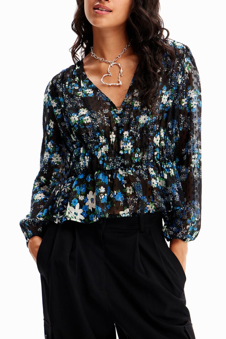 Desigual Plumetis Sheer Peplum Blouse – Size Medium