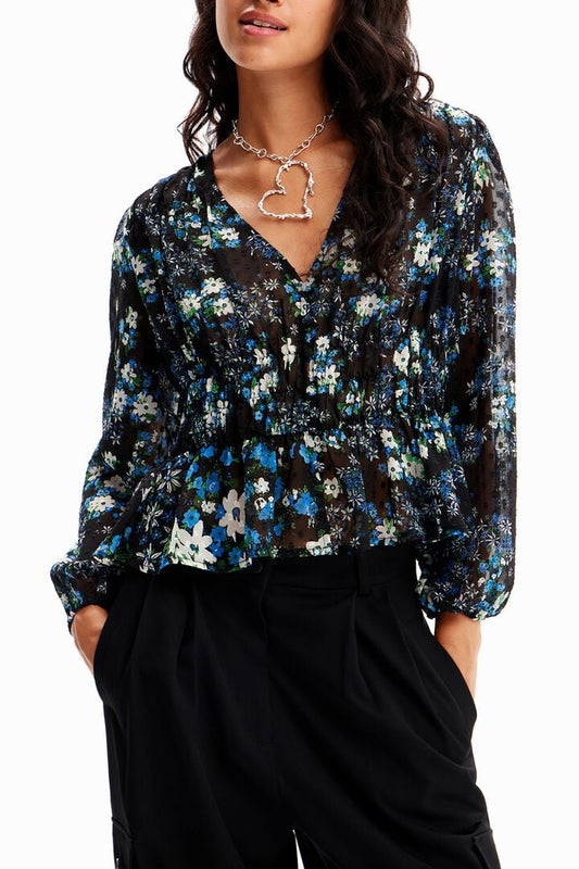 Desigual Plumetis Sheer Peplum Blouse – Size Medium