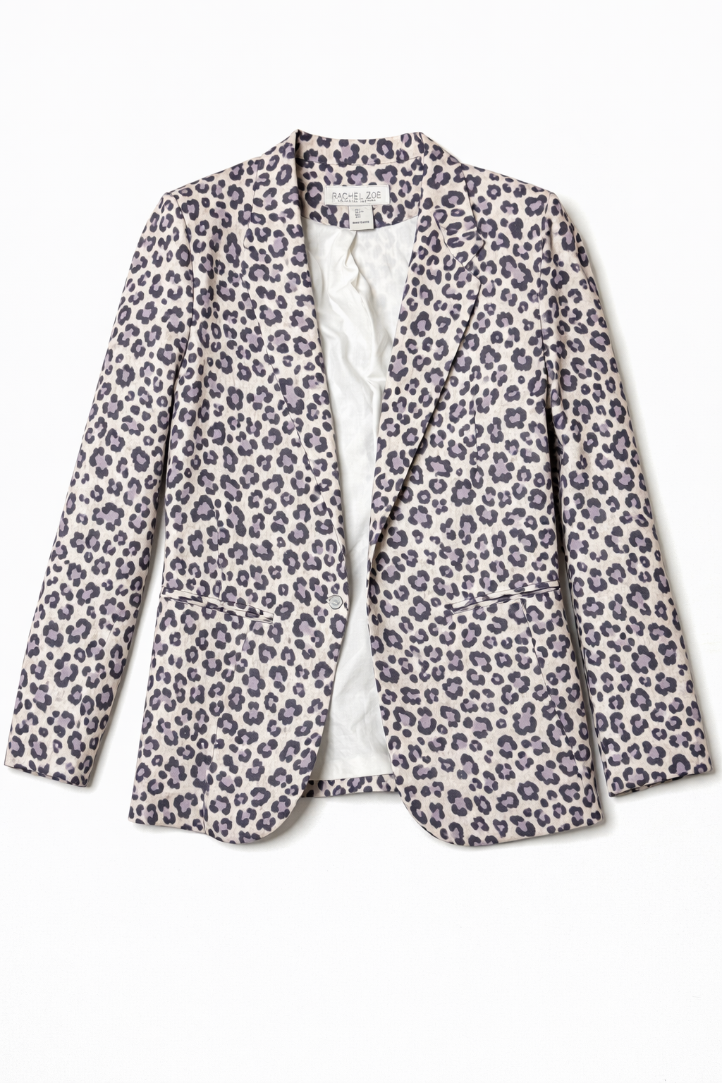 Rachel Zoe Leopard Print Blazer Jacket Women’s Size Large Linen Cotton Tailored Animal Print Designer Blazer