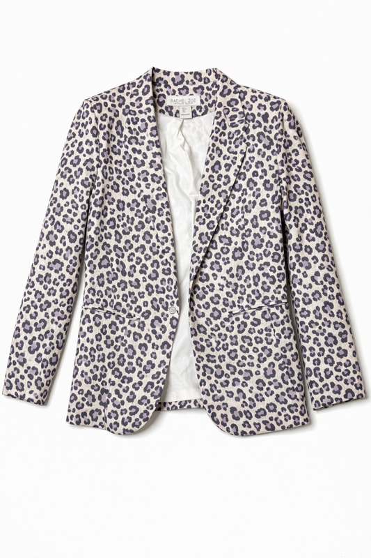 Rachel Zoe Leopard Print Blazer Jacket Women’s Size Large Linen Cotton Tailored Animal Print Designer Blazer