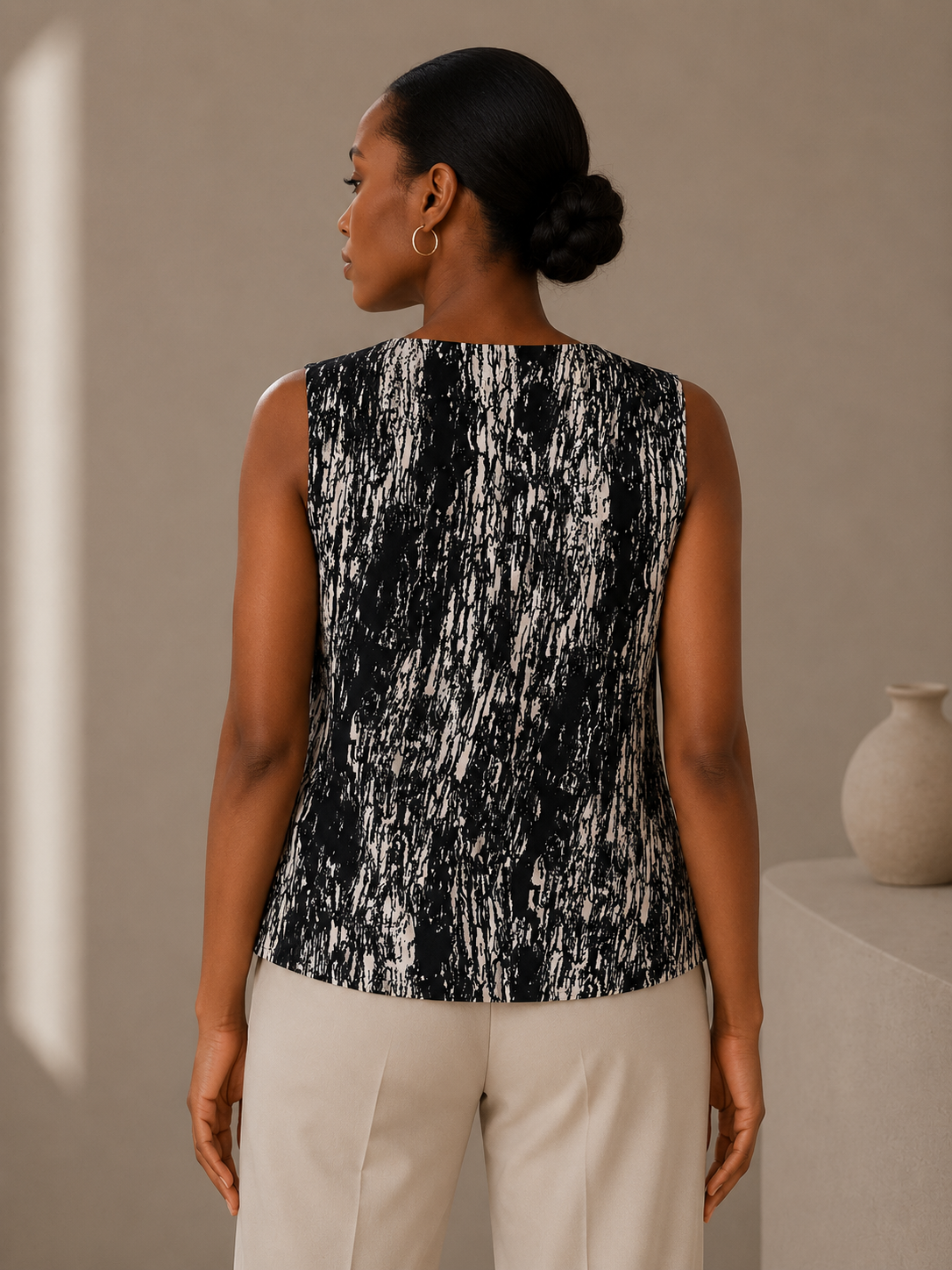 Marc New York Black and White Abstract Print Sleeveless Tank Size XL