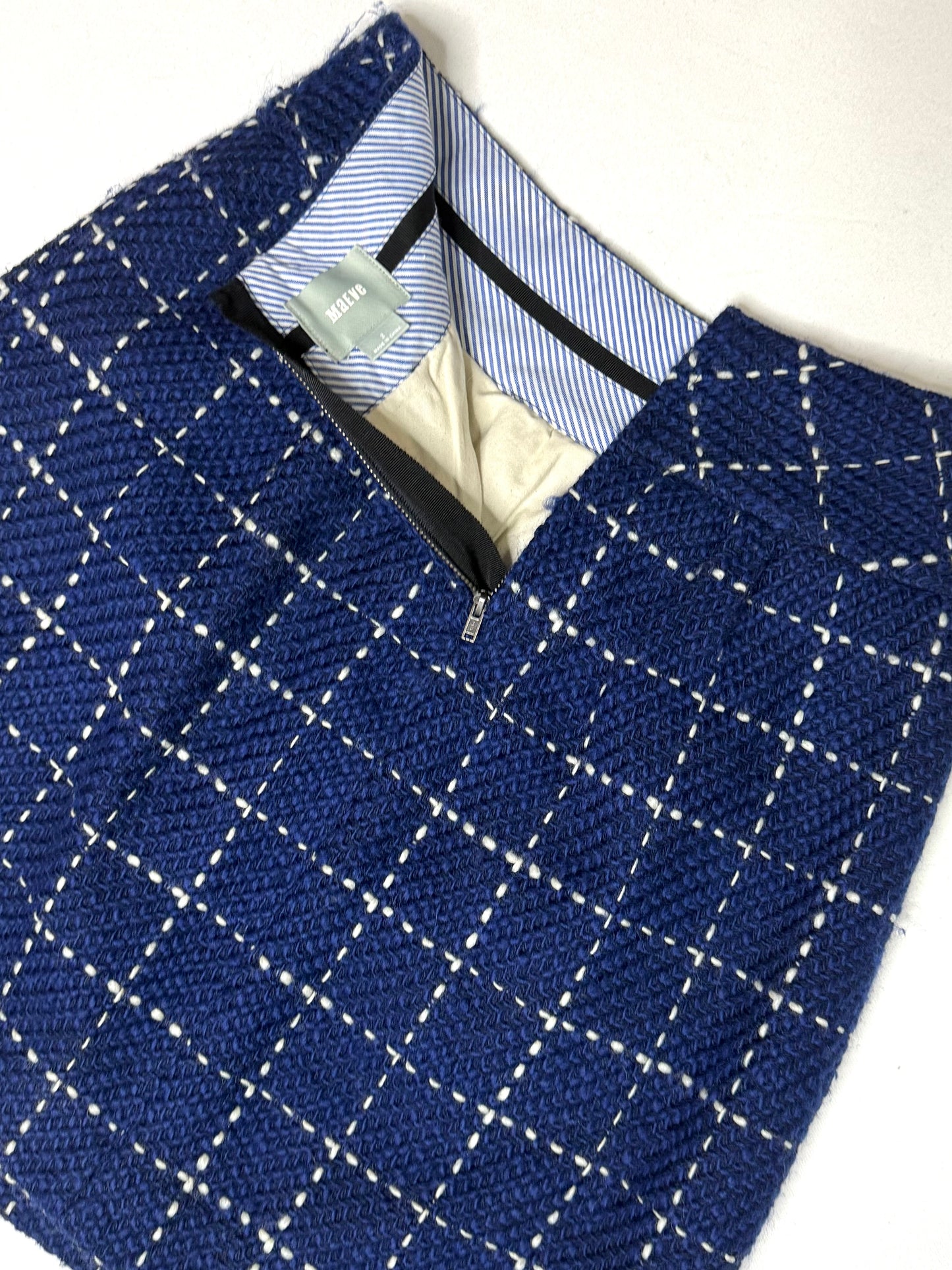 Maeve Anthropologie Tweed Plaid Skirt Women’s Size 2 Navy White Wool Blend