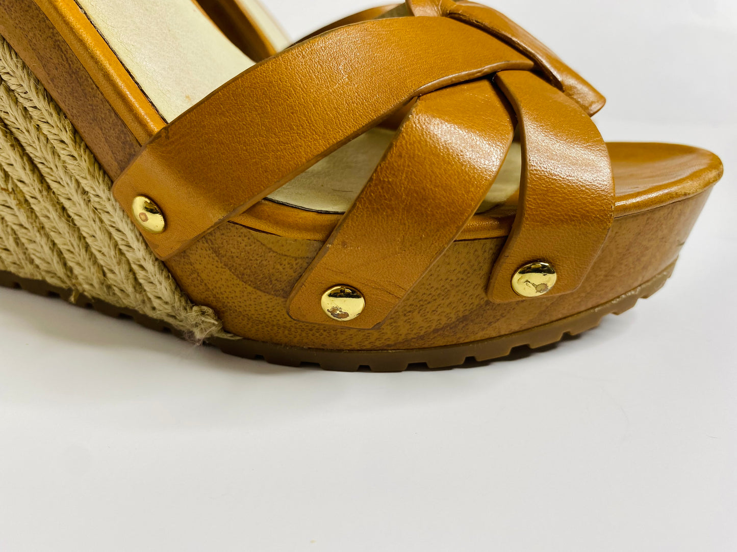 Michael Kors Jet Set Cognac Wedge Sandals Size 7.5