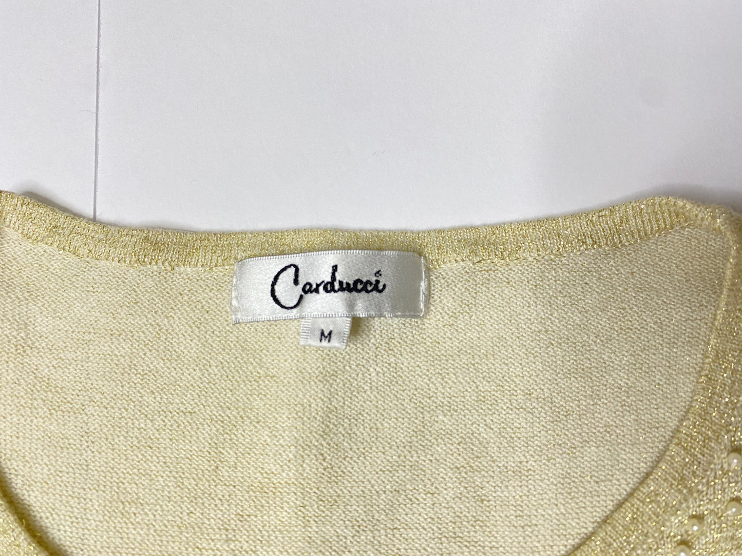 Carducci Hand-Beaded & Pearl Embellished Sweater – Cream & Metallic Gold
