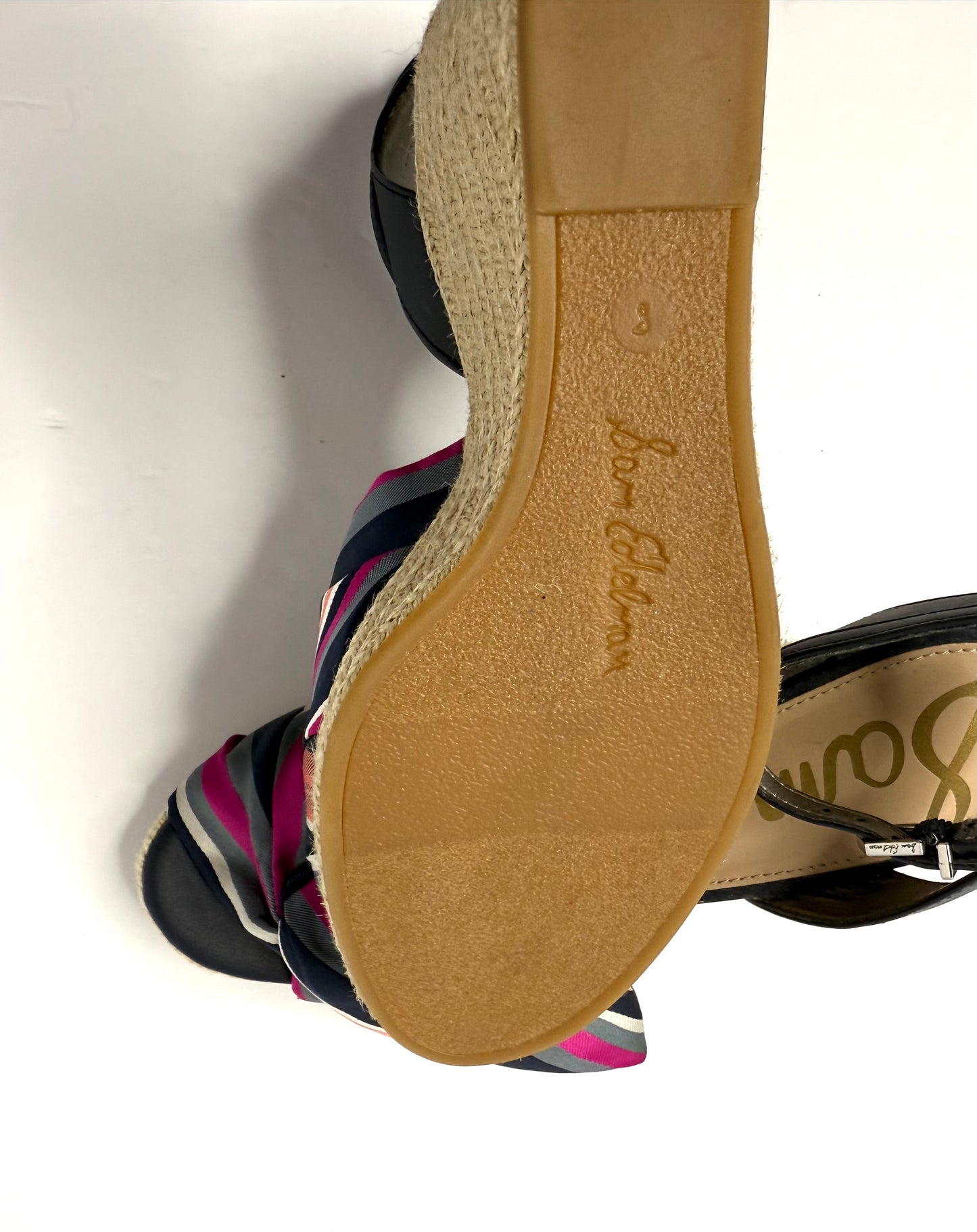 Sam Edelman NWT Blue Striped Espadrille Sandals – Size 8, 3.5" Heel, Bow Tie Ankle Strap