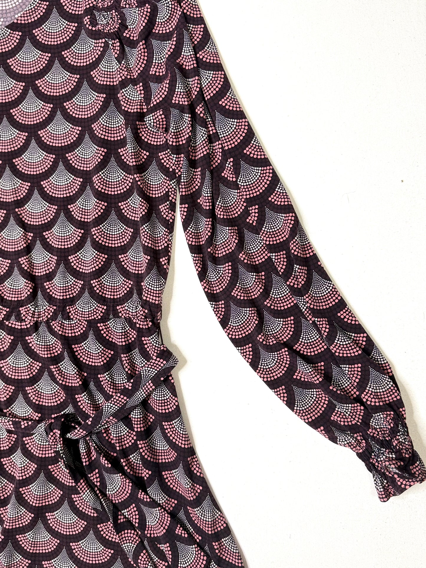 Michael Kors Petite Medium Wrap Dress Burgundy Pink Geometric Long Sleeve Ruffle