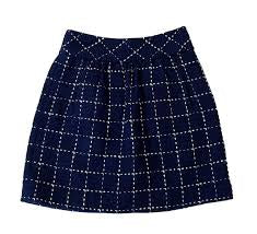 Maeve Anthropologie Tweed Plaid Skirt Women’s Size 2 Navy White Wool Blend