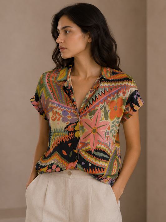 Urban Outfitters Multicolor Patterned Button Down Crop Shirt Size XS