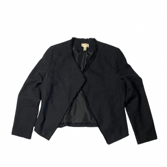 Ann Taylor Loft Black Tweed Blazer – Size 12, Fringe Detail