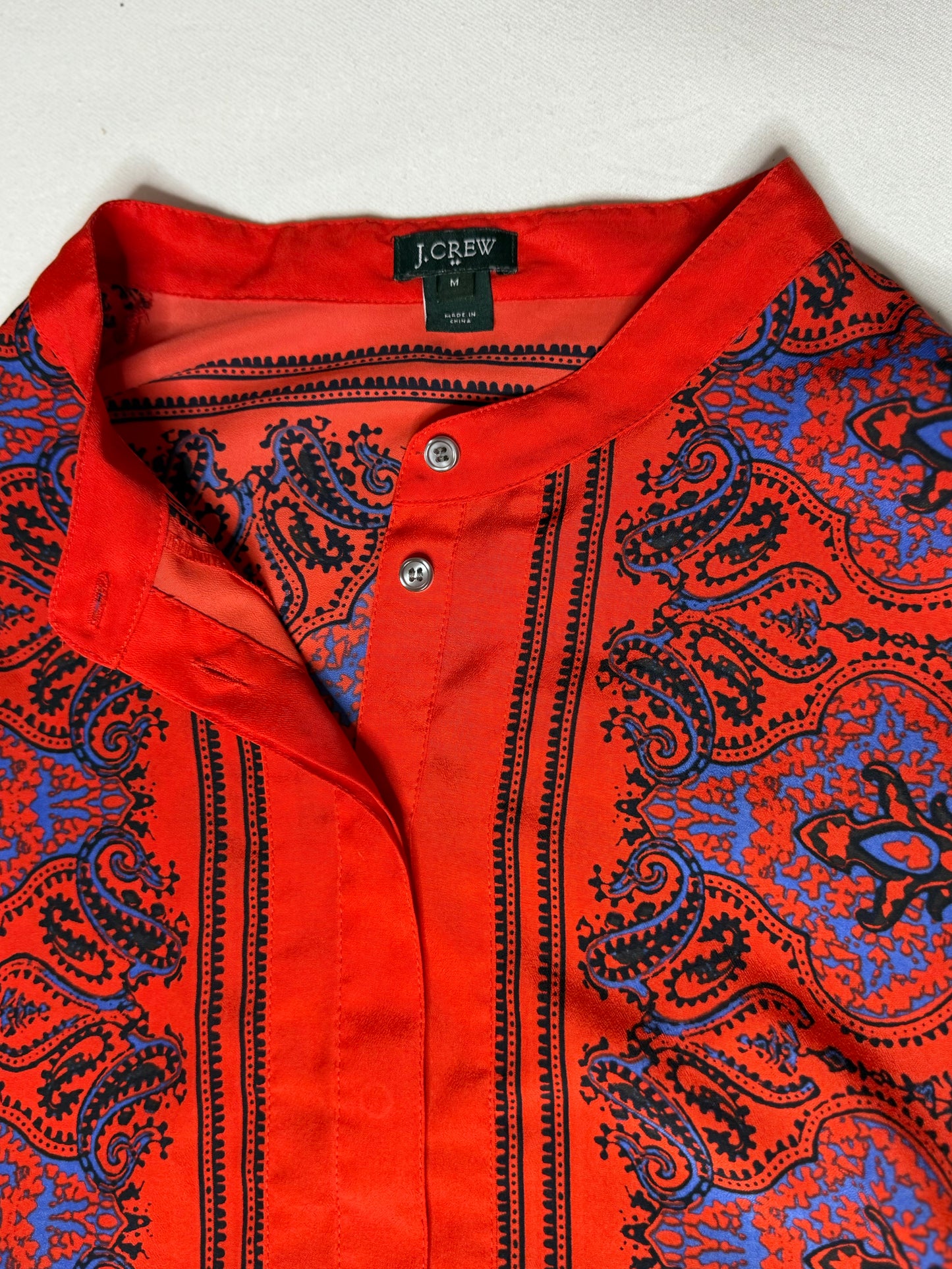J.Crew Paisley Red & Blue Print Tunic Popover Blouse Size Medium