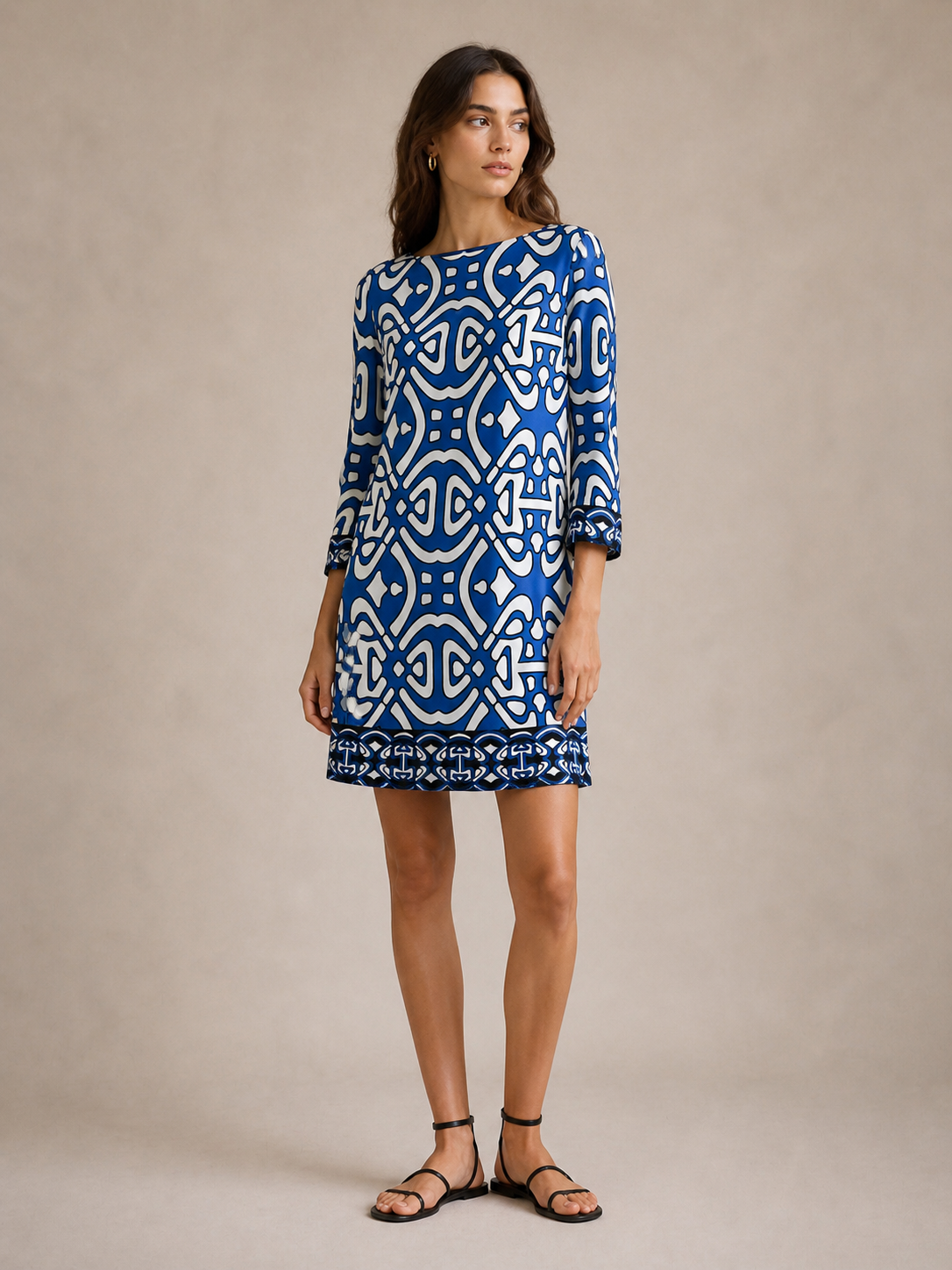 Laundry by Design Blue and White Geometric Dress Size 10