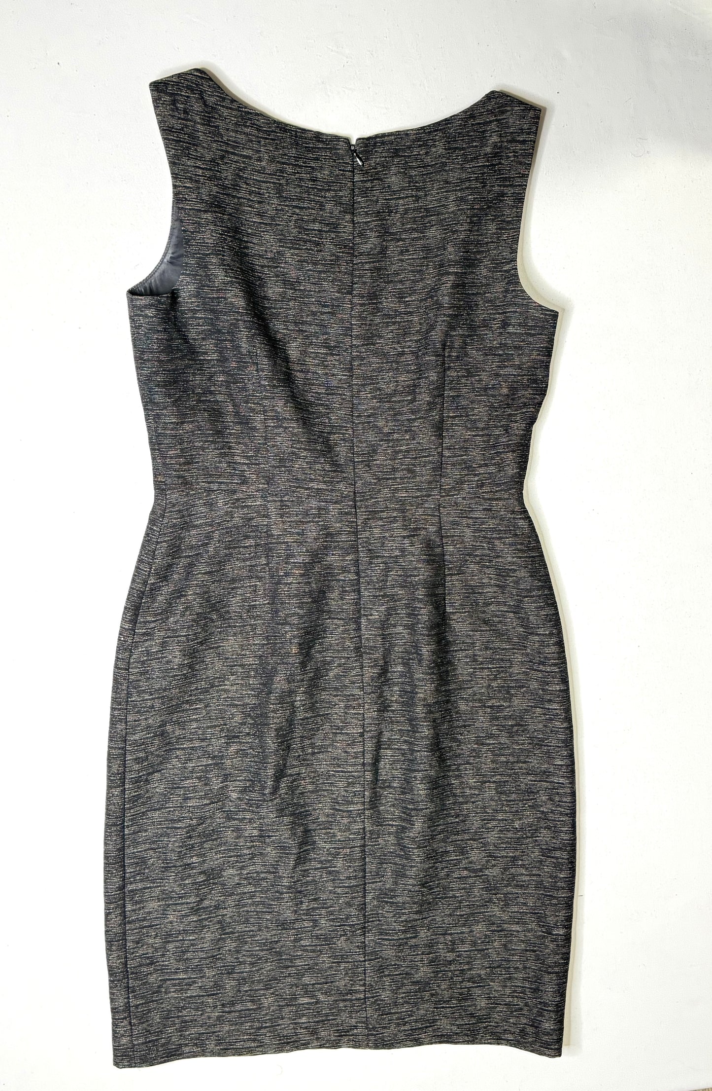David Meister Metallic Sheath Dress Size 8 Black Gold Sleeveless Cocktail Evening Career Dress