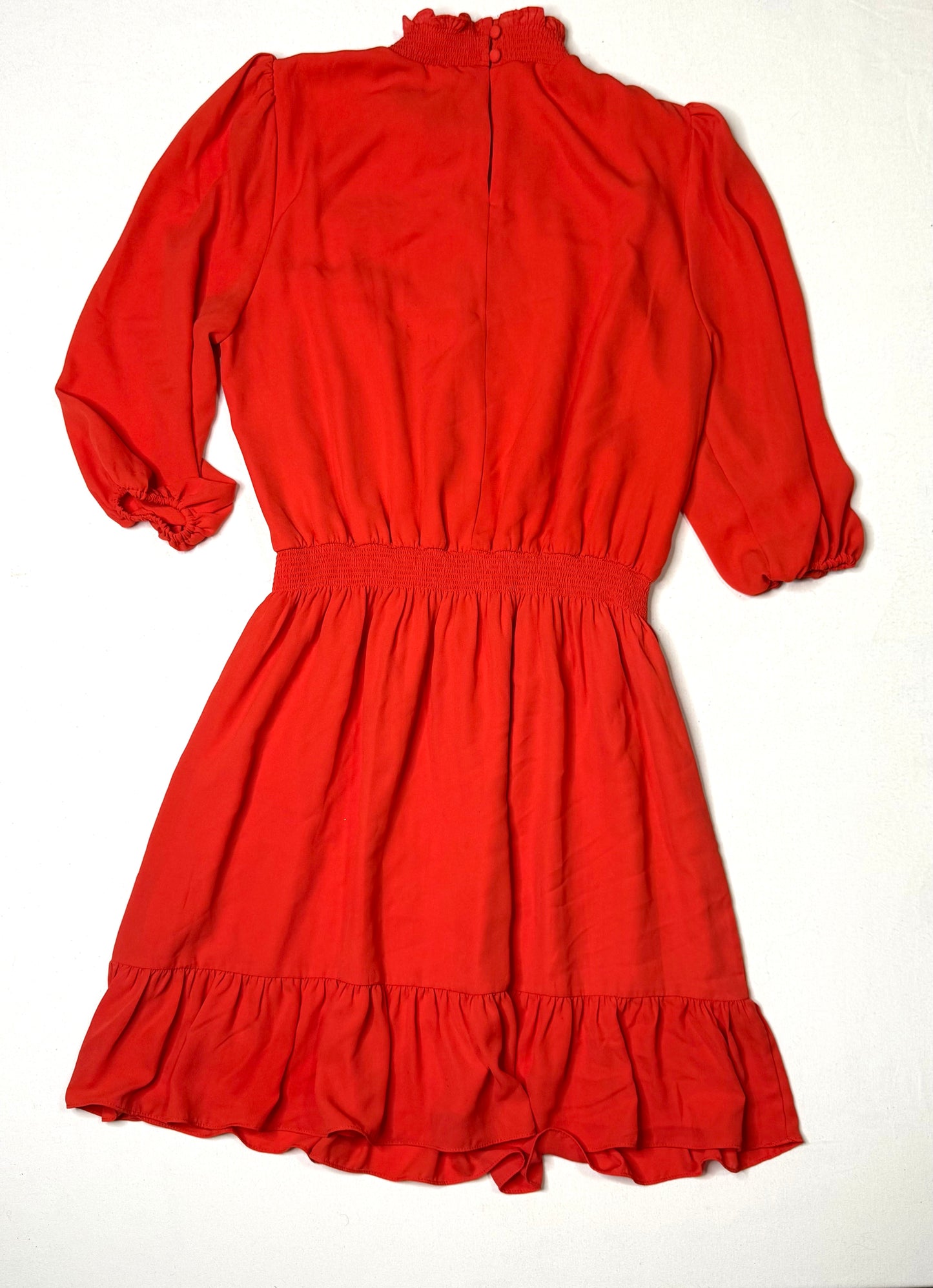 Nanette Lepore Red Ruffle Neck Fit & Flare Dress with Smocked Waist Size 8