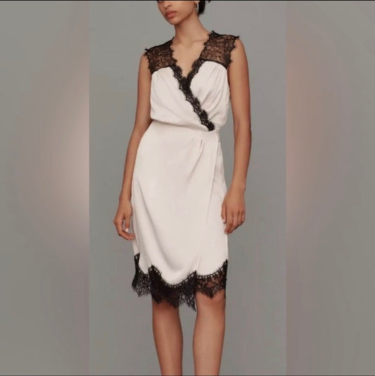 Anthropologie Ivory & Black Lace Wrap Midi Sleeveless V-Neck Midi Dress Size M