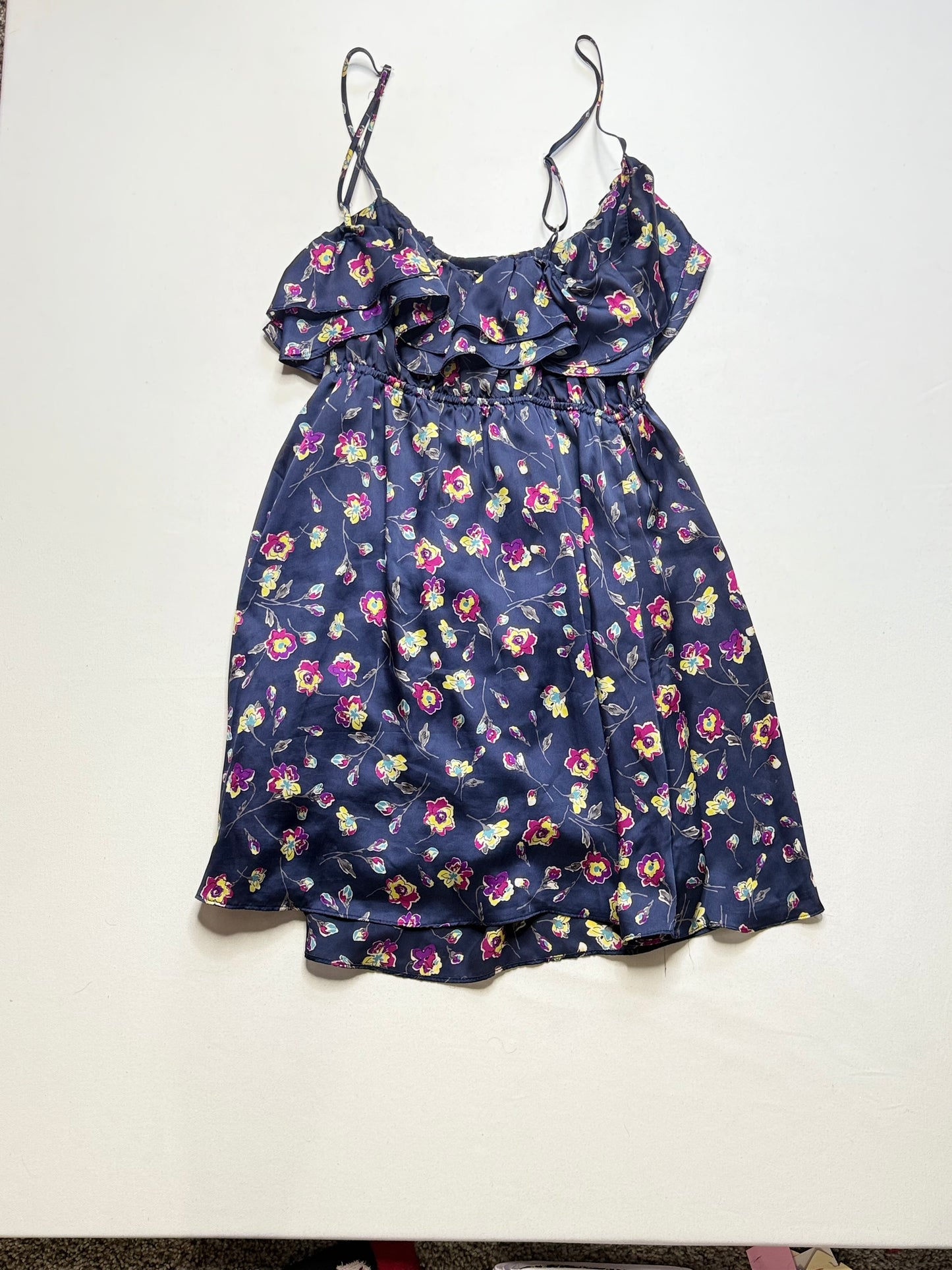Gianni Bini Blue Floral Ruffle Spaghetti Strap Dress Size Large