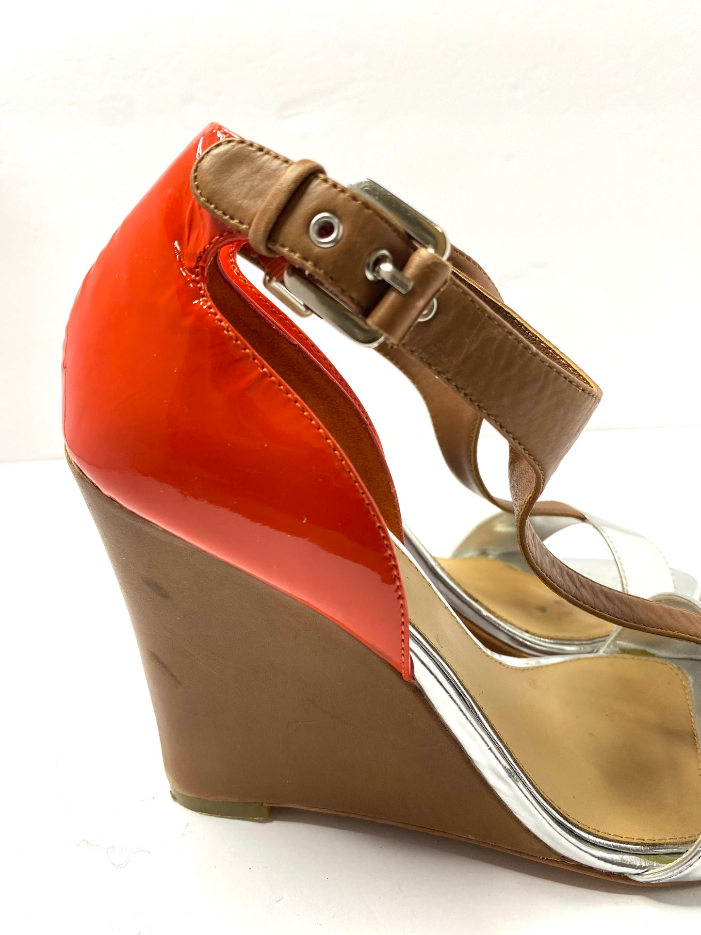 Mark + James Badgley Mischka Colorblock Wedge Sandals – Size 8.5 – Open Toe – Ankle Strap – 3” Heel