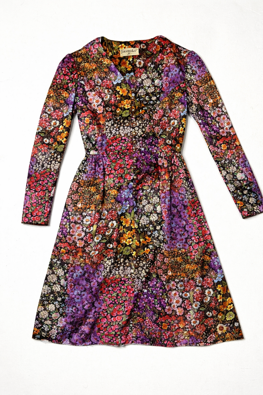 Vintage Pacemaker Jr 70s Floral Prairie Dress ILGWU Union Label Size Small