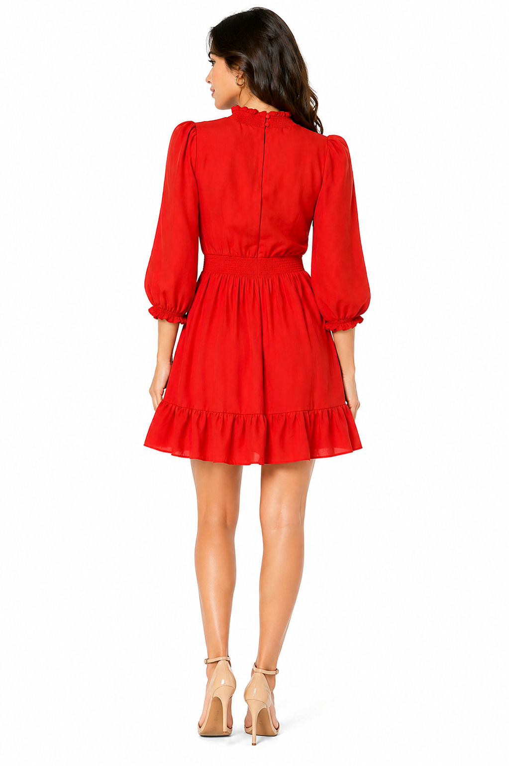 Nanette Lepore Red Ruffle Neck Fit & Flare Dress with Smocked Waist Size 8