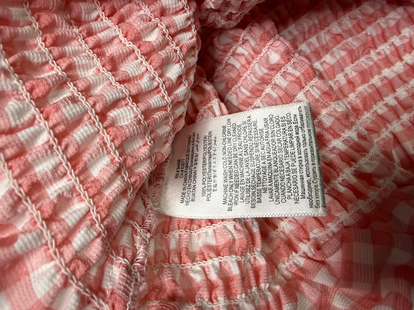 BCBGeneration Pink Gingham Smocked Crop Top Puff Sleeve Women’s Size M