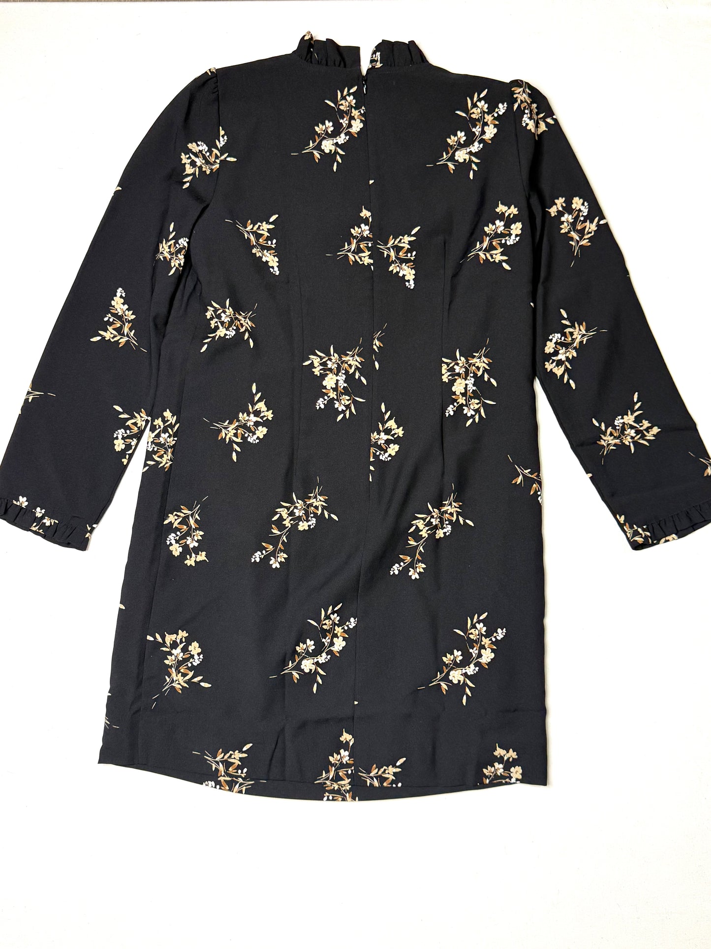 J. Crew Factory Black Long-Sleeve Floral Ruffle Mock Neck Shift Dress Size 2