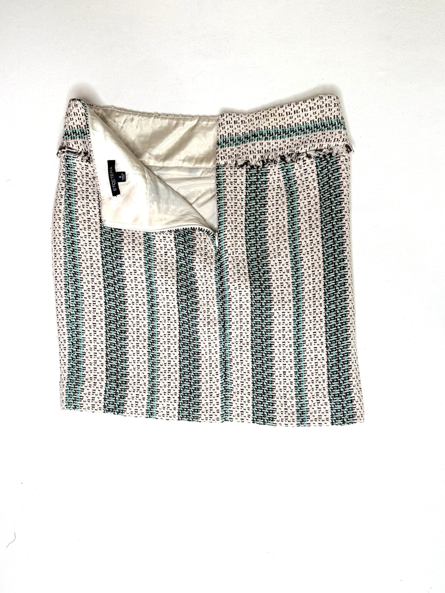 Etcetera Striped Tweed Mini Skirt w/ Fringe & Pockets Size 6