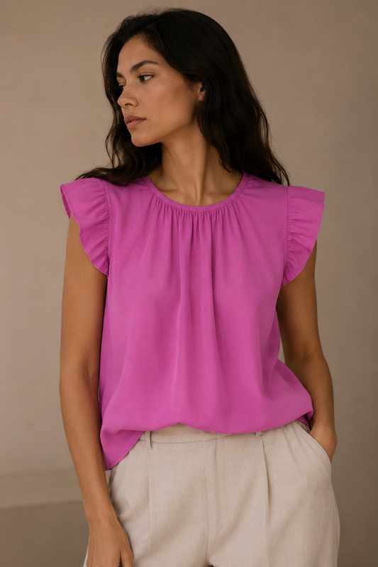 Rachel Zoe Purple Ruffled Sleeve V-Neck Blouse Women’s Medium